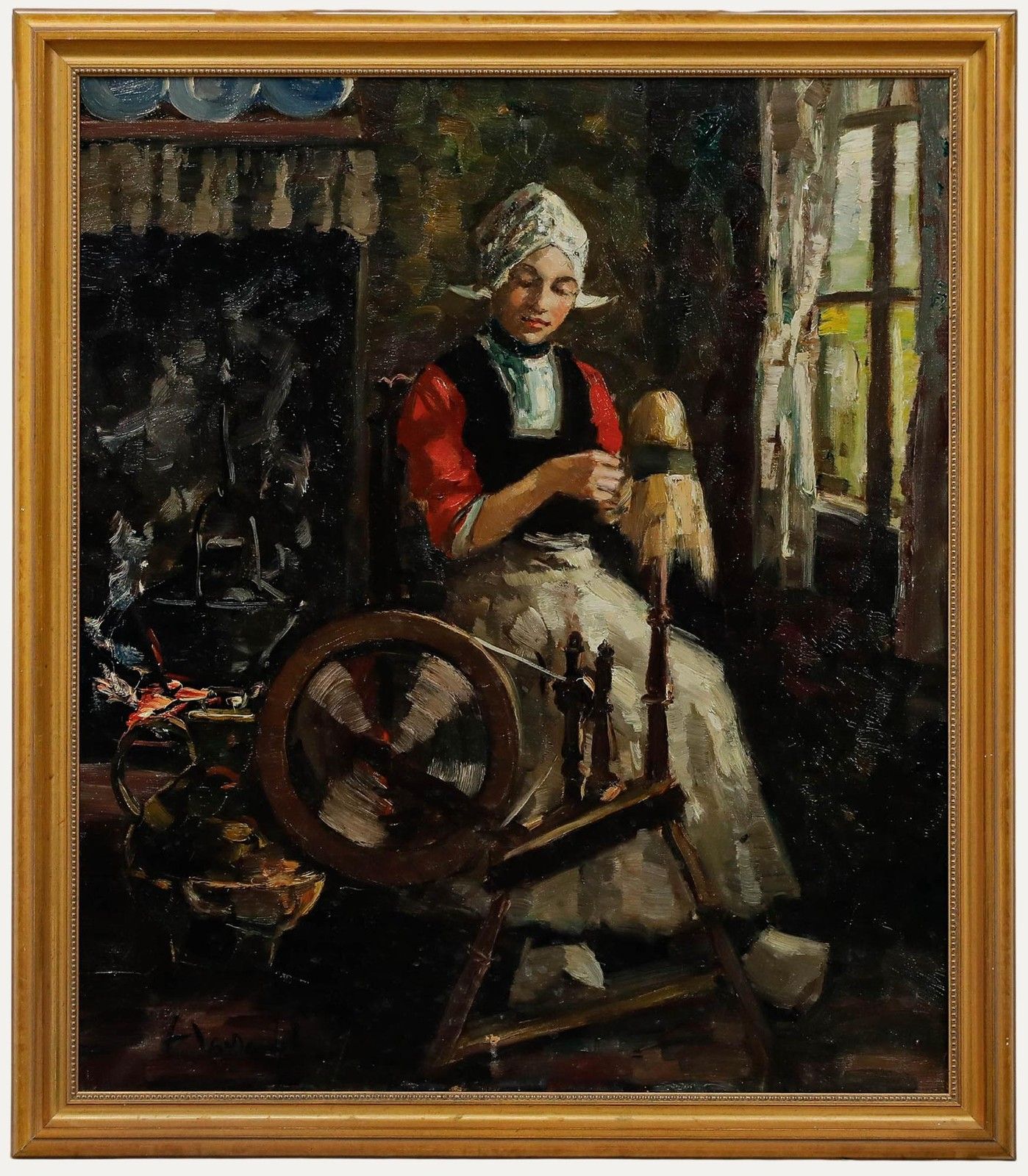 Harry Haerendel (1896 1991) Framed 20th Century Oil, The Spinning Wheel