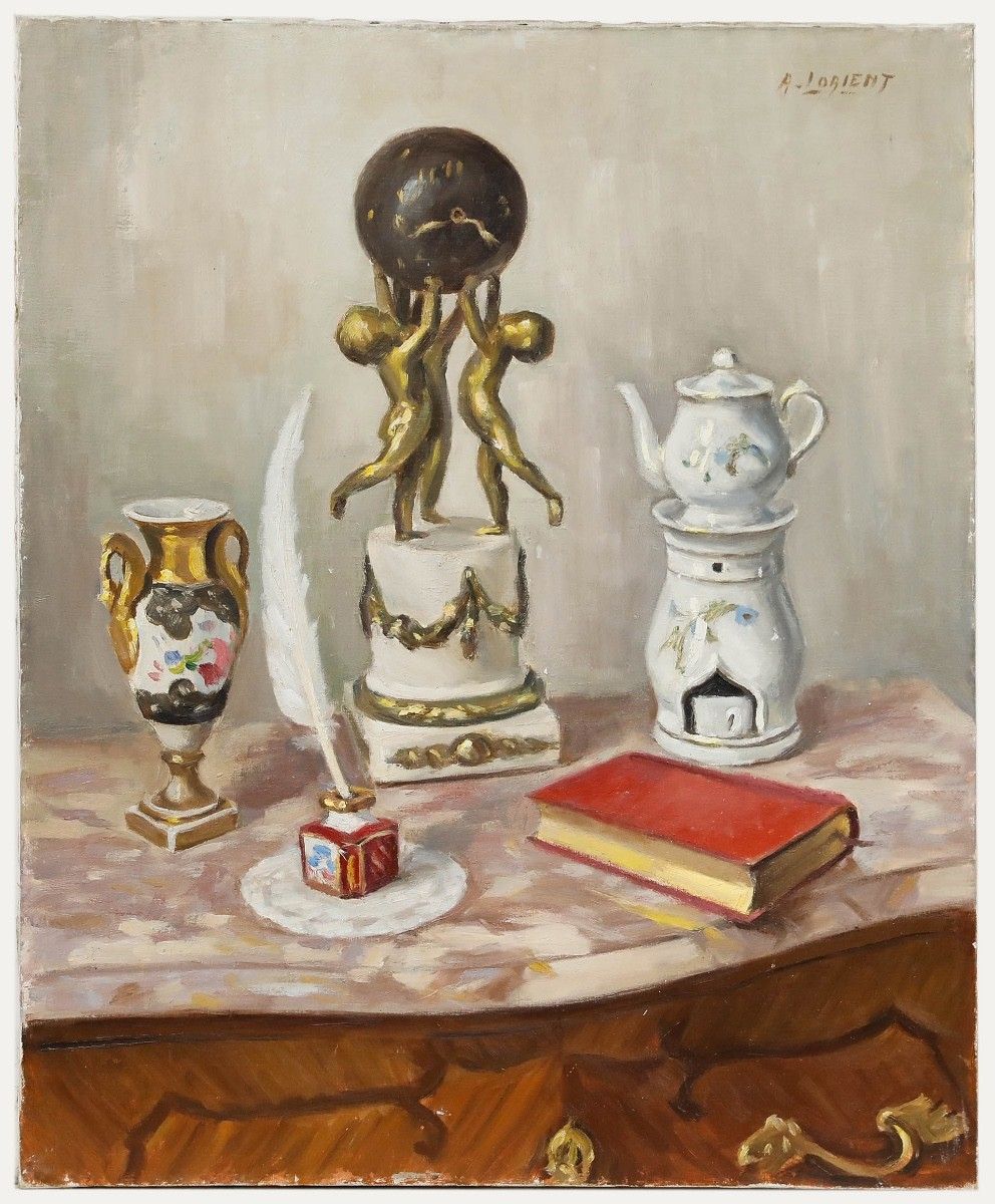 Andre Lorient 1988 Oil, L'horloge Ancienne