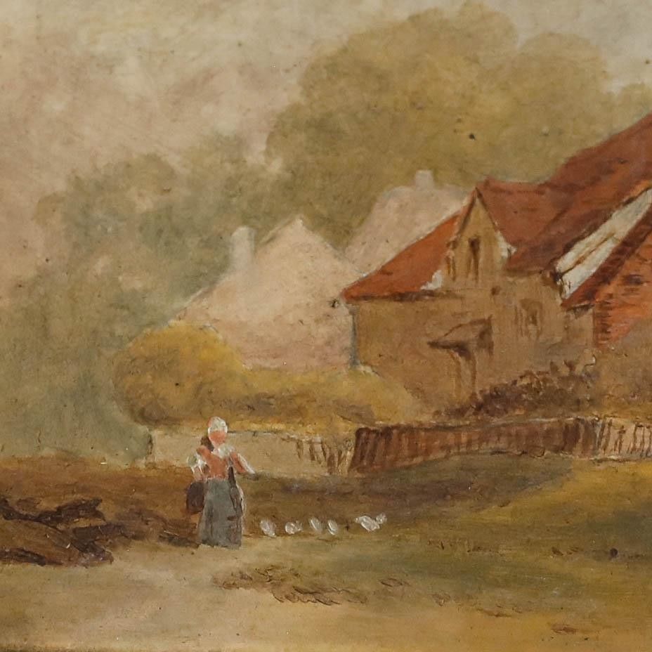 Framed 19th Century Oil Countryside Cottage photo Art