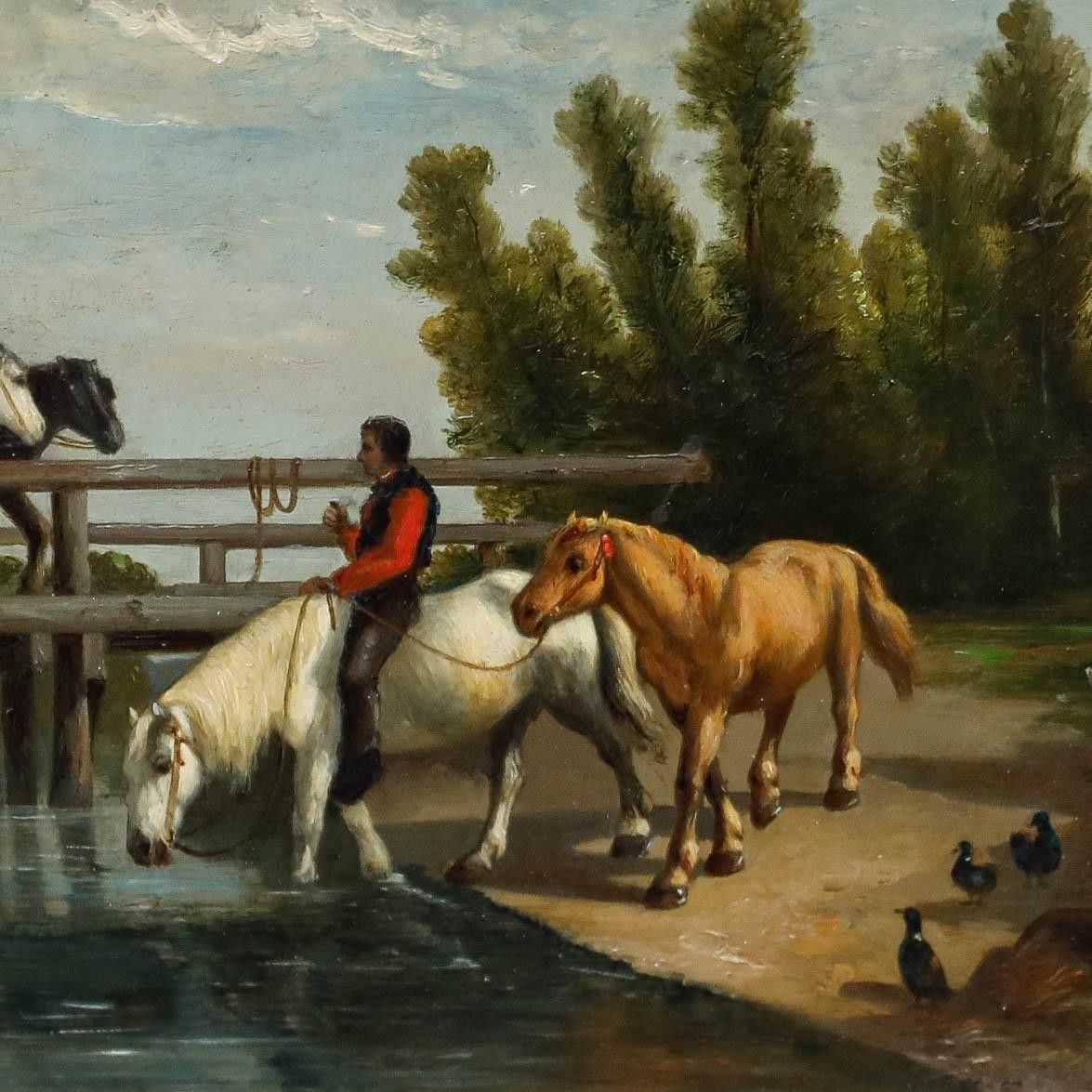 Anthony De Bree (1856 1921) 1885 Oil, Watering At The River photo Art