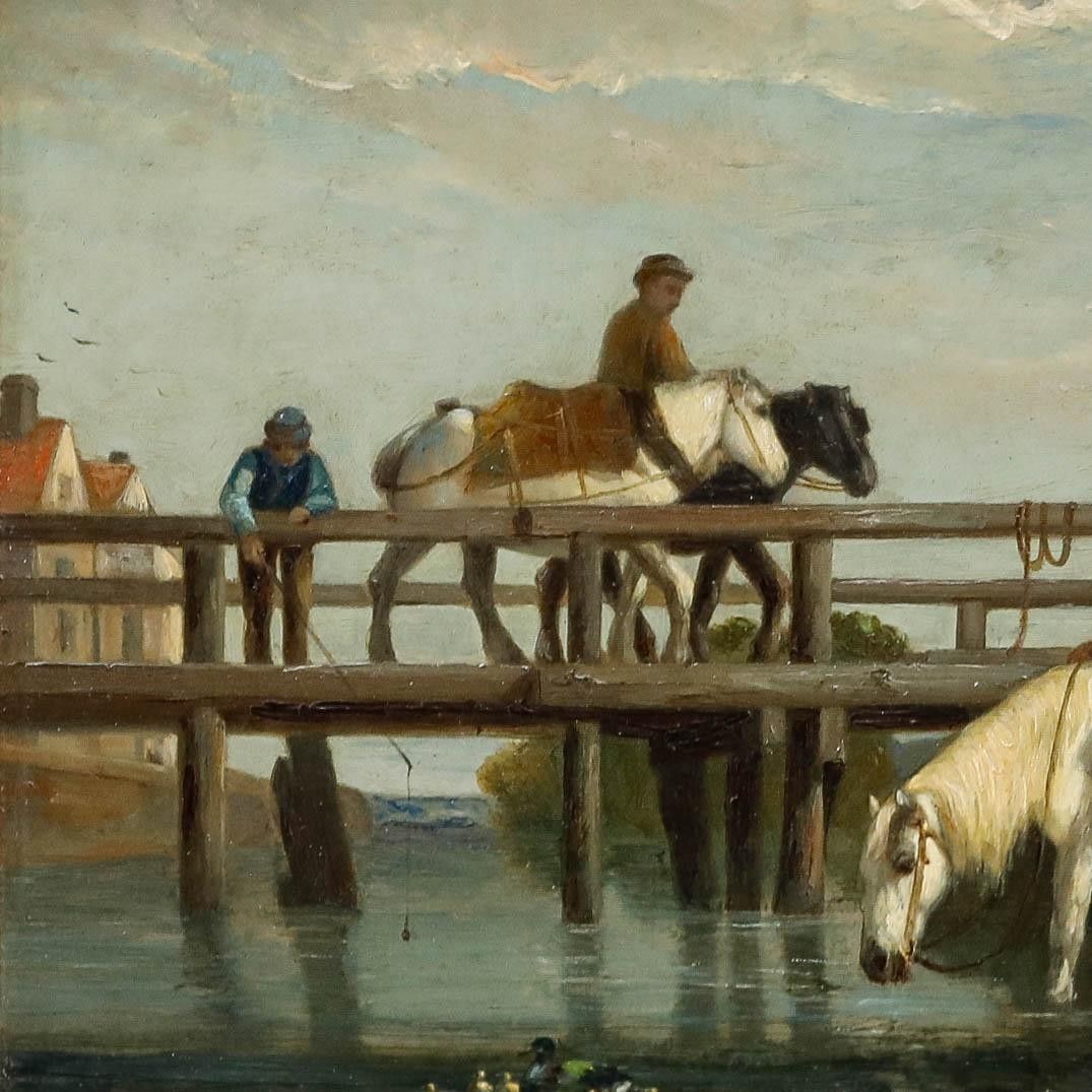 Anthony De Bree (1856 1921) 1885 Oil, Watering At The River photo 395.0