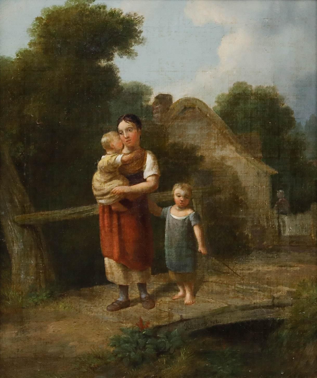 Joseph Rhodes (1782 1855) 1841 Oil, Mother And Children photo furniture