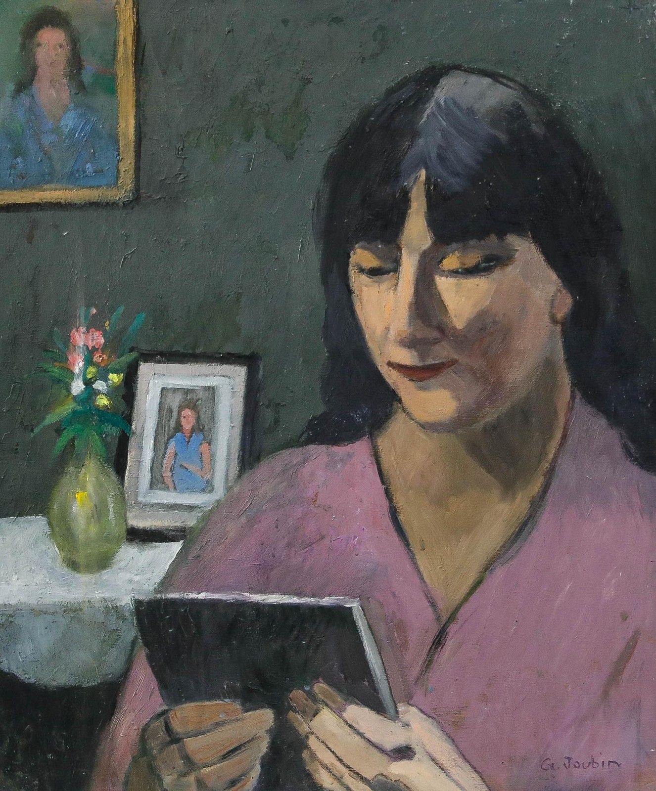 Georges Joubin (1888 1983) 20th Century Oil, A Moment Of Quiet photo furniture