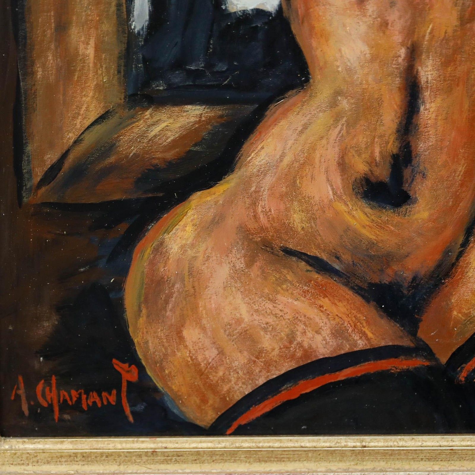 A. Chamant French School 20th Century Oil, Nude With Hat photo vinterior