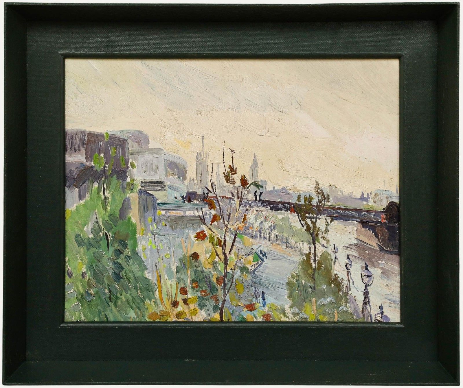 Impressionist Mid 20th Century Oil South Bank Towards Westminster