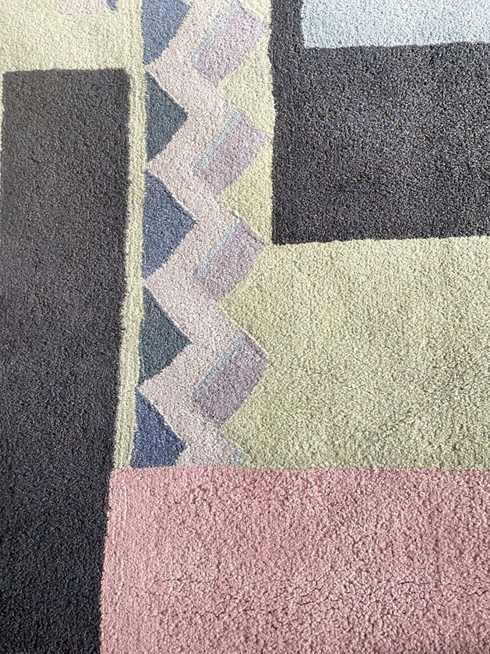 Tisca Geometric Pattern Hand Tufted Wool Rug, Signed “Iles”, France, 1990s photo for sale