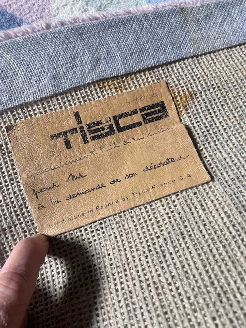 Textiles Tisca Geometric Pattern Hand Tufted Wool Rug, Signed “Iles”, France, 1990s photo