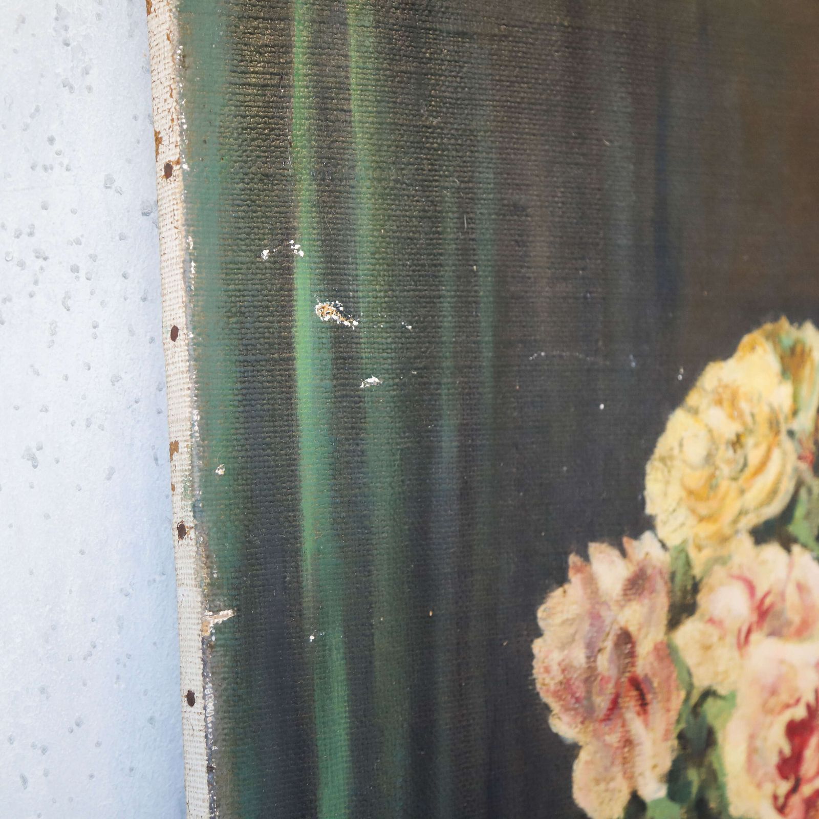 Charming Still Life Oil On Canvas Painting ‘Bowl Of Roses’ 1962 photo vinterior