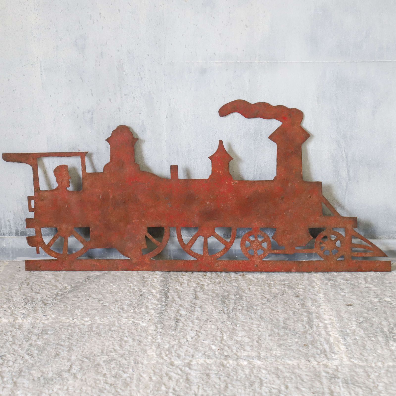 Vintage French Weathervane – Train Silhouette With Weathered Red Rust Patina photo furniture