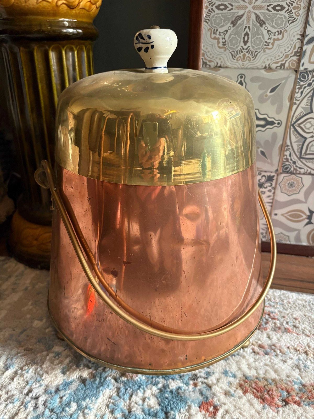 Antique Early 19thc Copper And Brass Dutch Doofpot, Fireside Ash Bucket