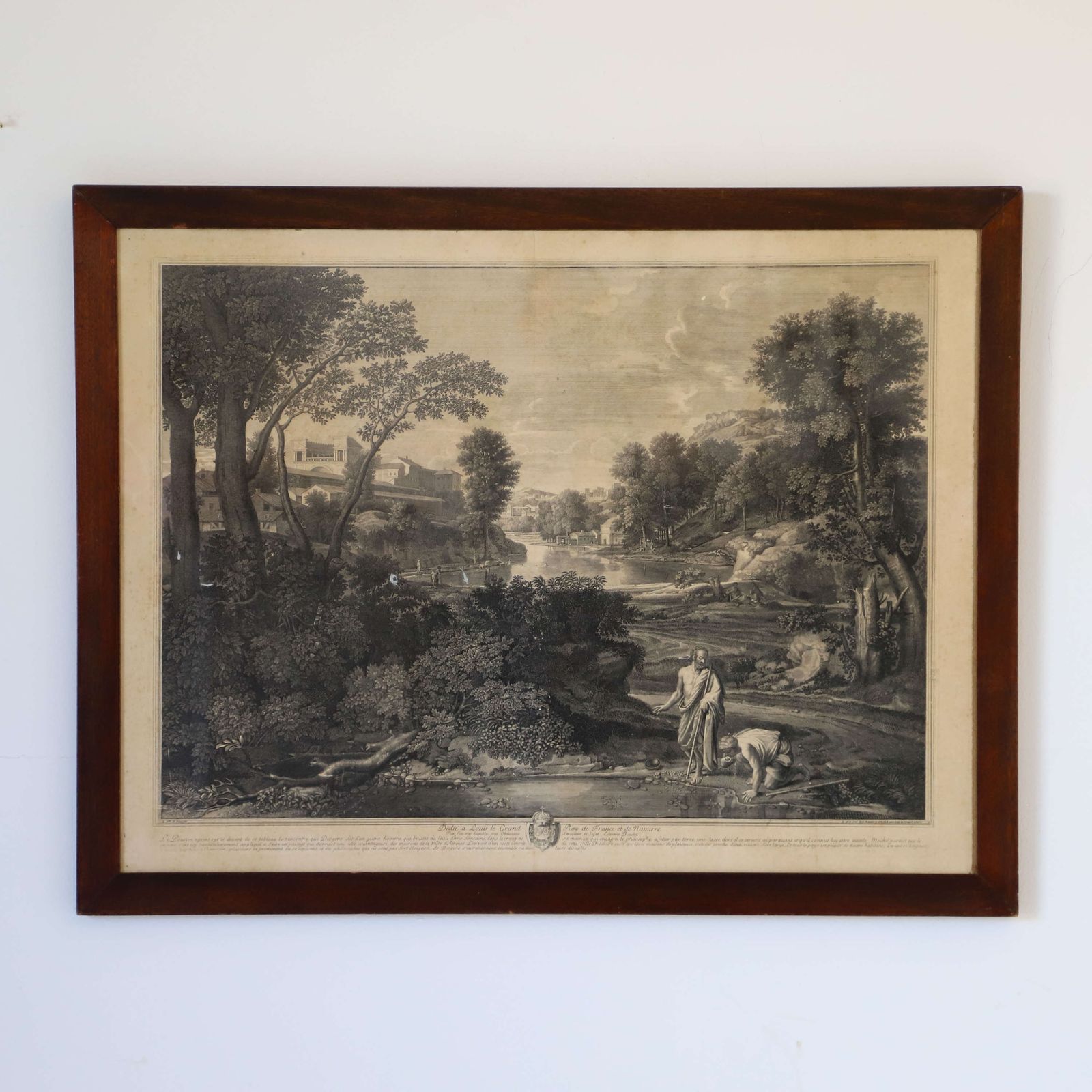 18th Century French Engraving 'Landscape With Diogenes' By étienne Baudet   Original Frame photo furniture