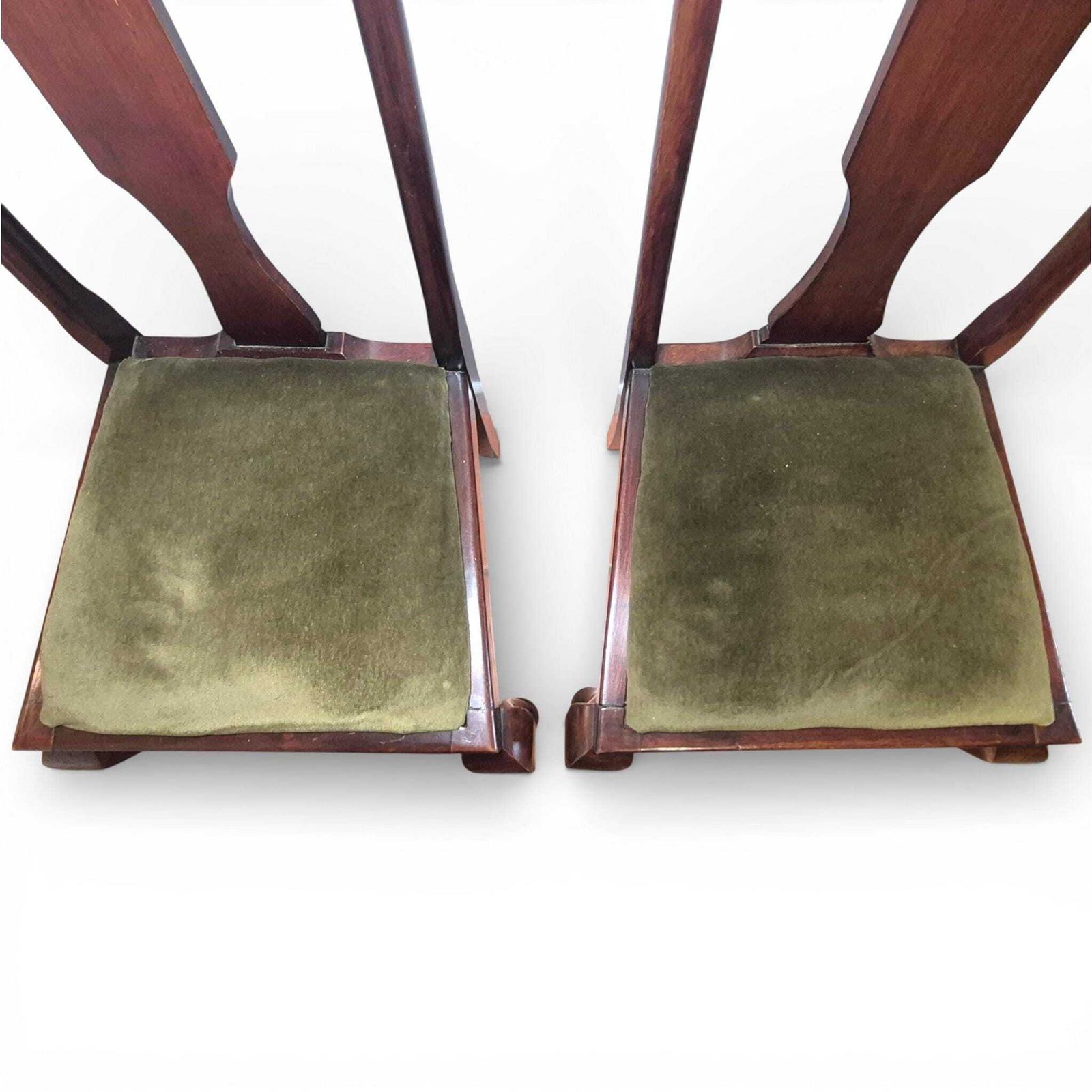 Pair Of Queen Anne Style Mahogany High Back Dining Chairs | Upholstered Seats photo vinterior
