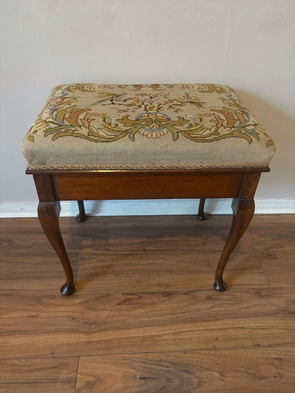 Antique Victorian Mahogany Tapestry Top Piano/Dressing Table Stool