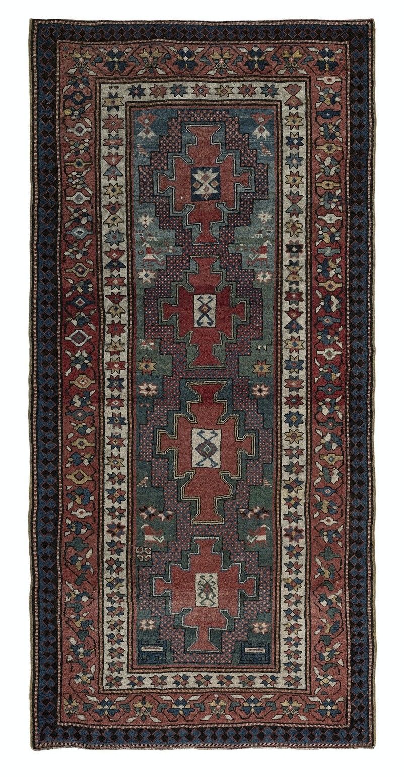 4.4x9.3 Ft Antique Kazak Runner Rug, South Caucasus, Late 19th Century