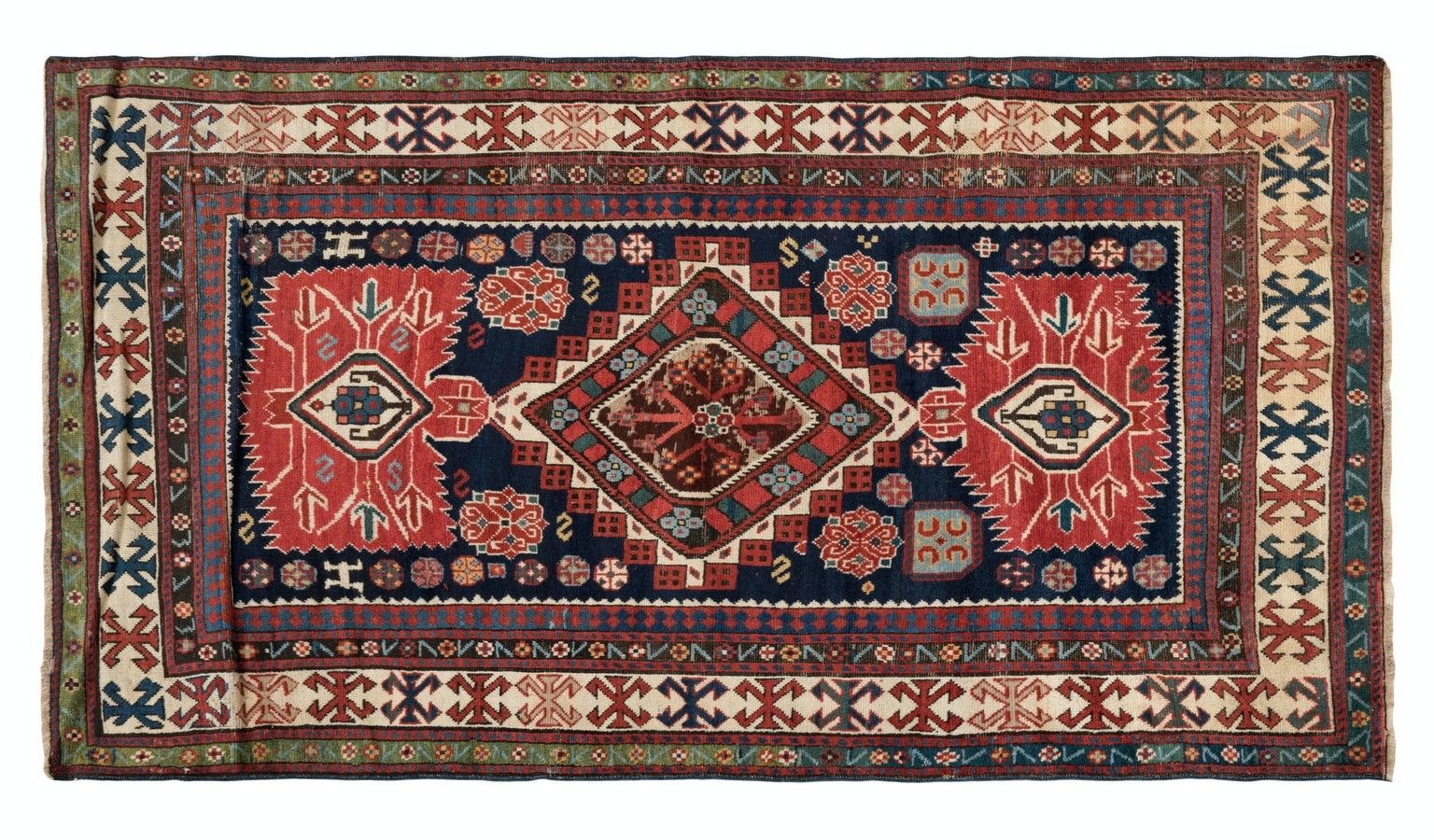 4.7x8.2 Ft Antique Caucasian Kazak Rug, In Well Preserved Original Condition photo Textiles
