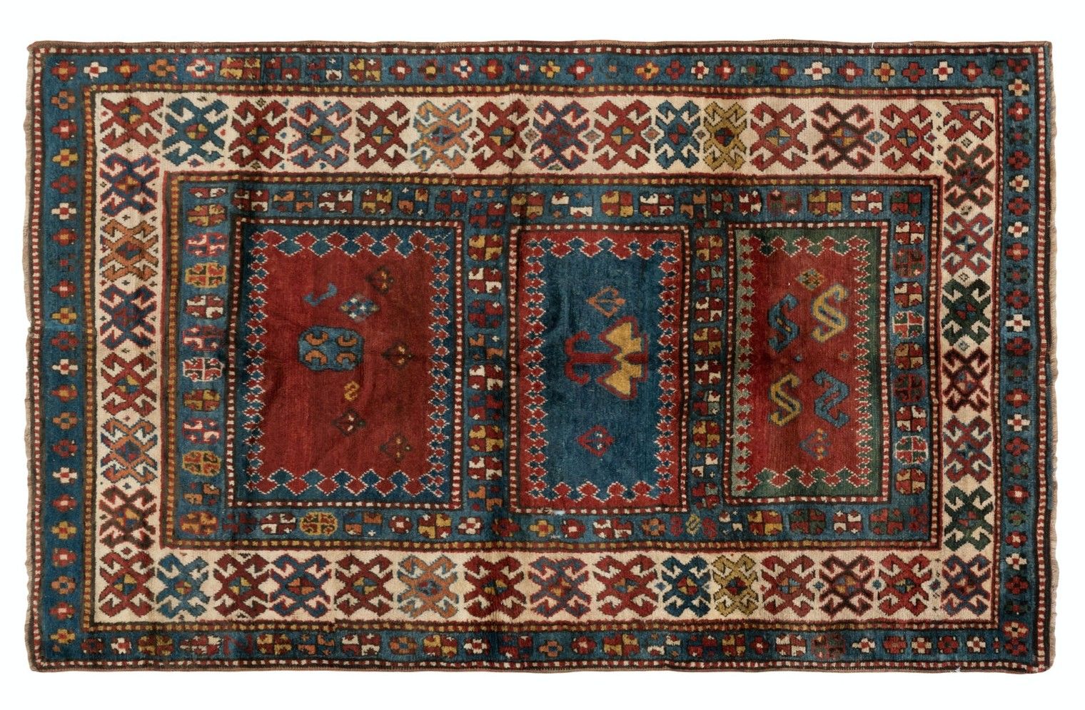 4.4x6.6 Ft Antique Borchalo Kazak Rug, South Caucasus, Circa 1880 photo Textiles