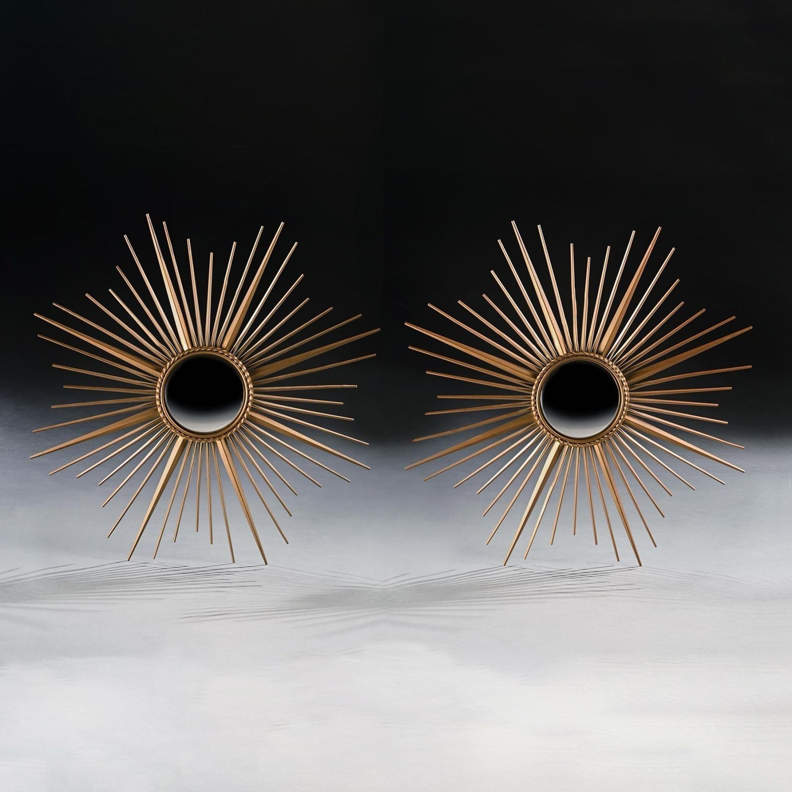 Large Pair Of Mid Century Chaty Vallauris Sunburst Mirrors With Convex Plates photo vinterior