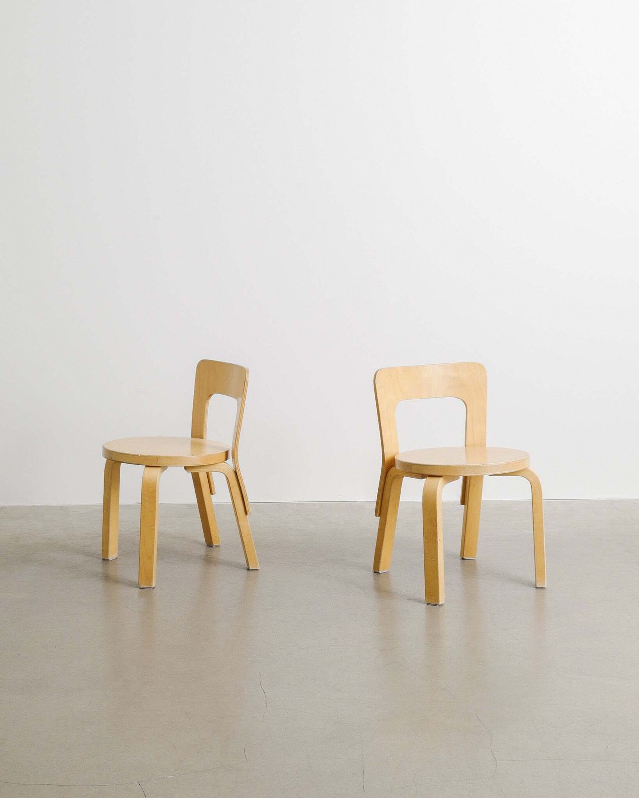 Pair Of Birch Wooden "N65" Children Chairs By Alvar Aalto Produced By Artek Finland 1990 photo furniture