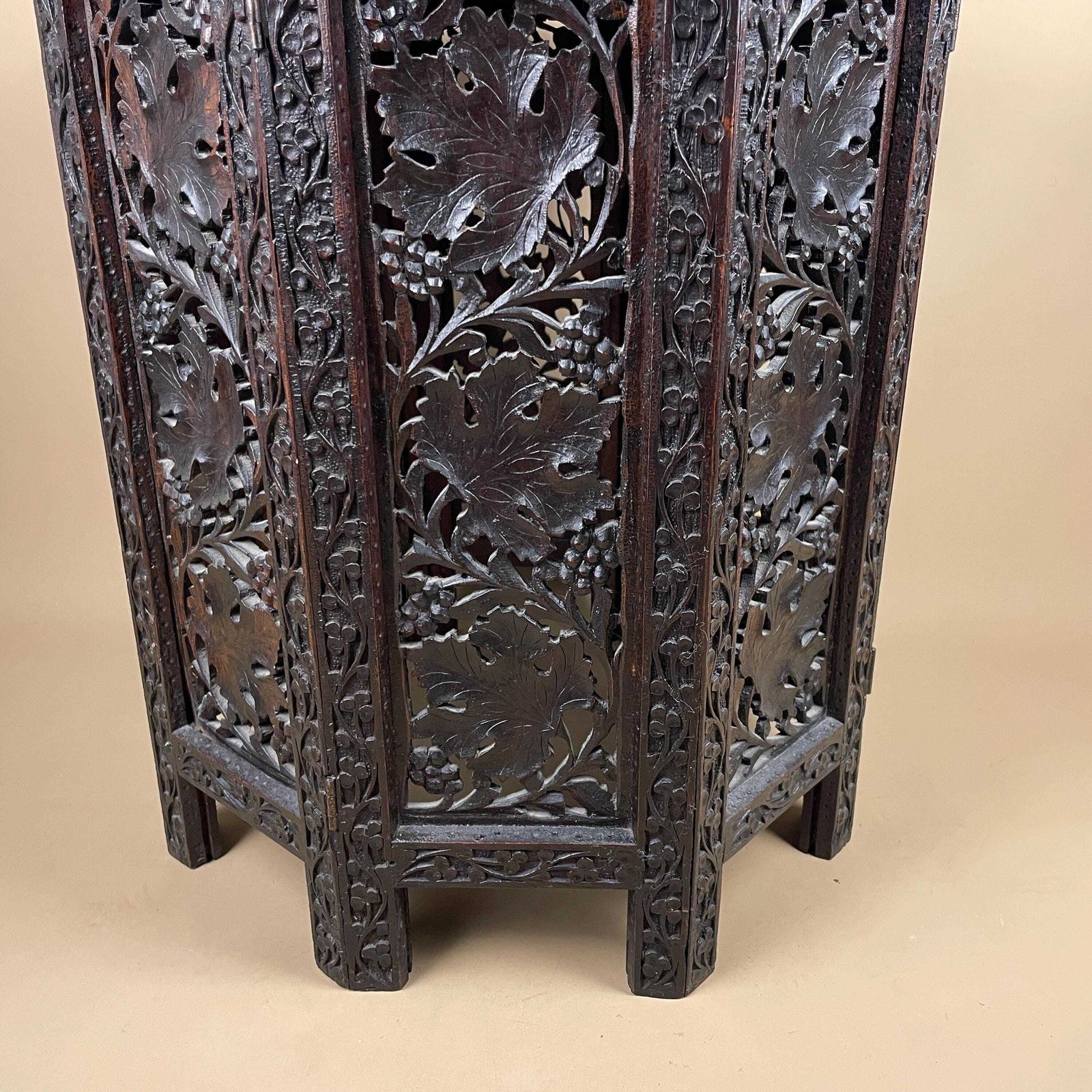 695.0 Anglo Indian Wooden Table Fold Down Campaign Decorative Intricate Patterned Hand Crafted Octogan C.1900 Antique Plant Stand Carved Wood photo