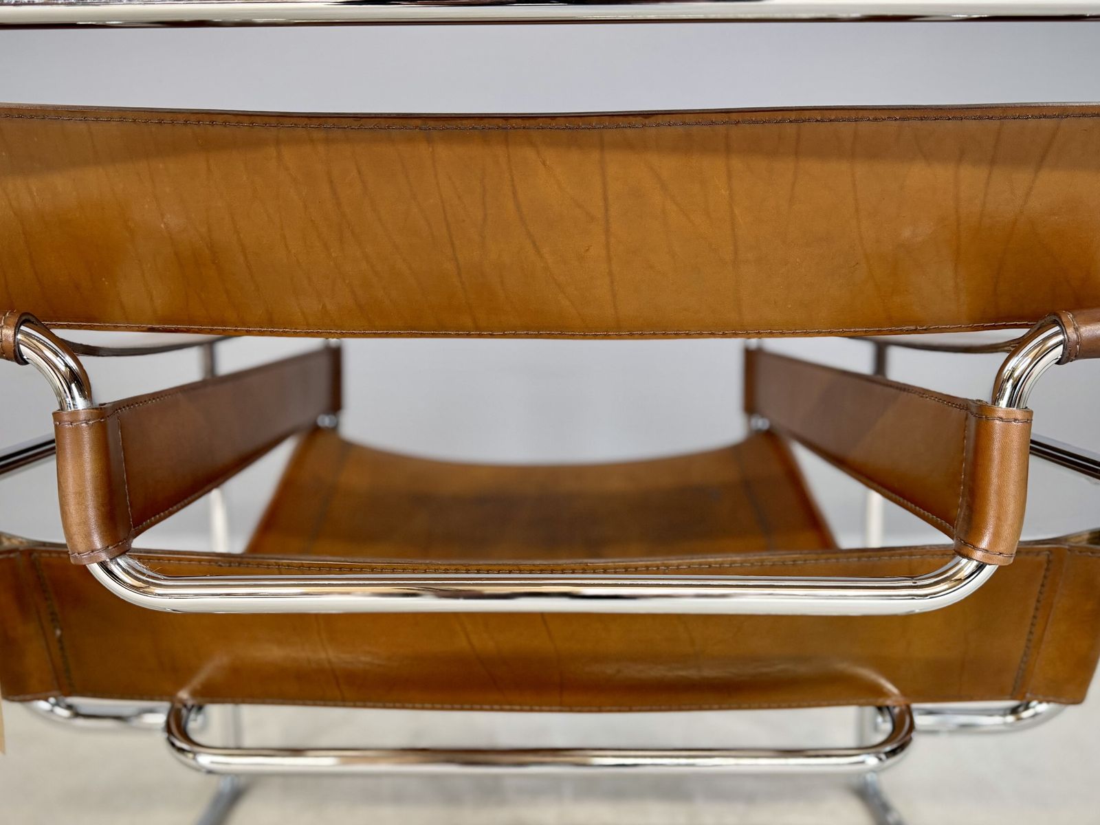 photo buy Wassily B3 Chair. Pair. By Gavina For Marcel Breuer. Brown Tan Leather And Chrome Bauhaus Lounge Club Accent Chairs