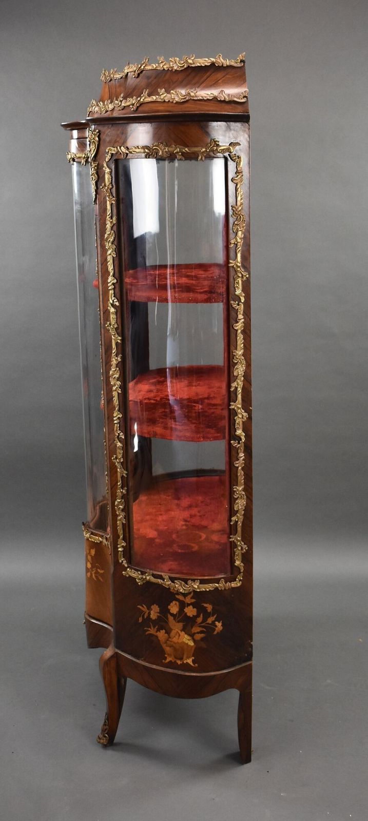 19th Century French Walnut & Ormolu Mounted Vitrine Cabinet photo vintage