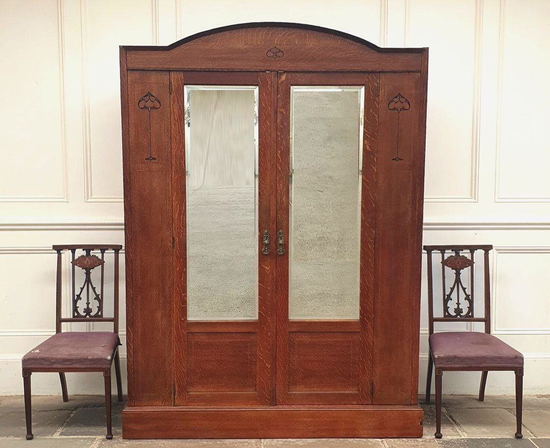 photo furniture Fabulous Quality Inlaid Oak Arts And Crafts / Art Nouveau Wardrobe