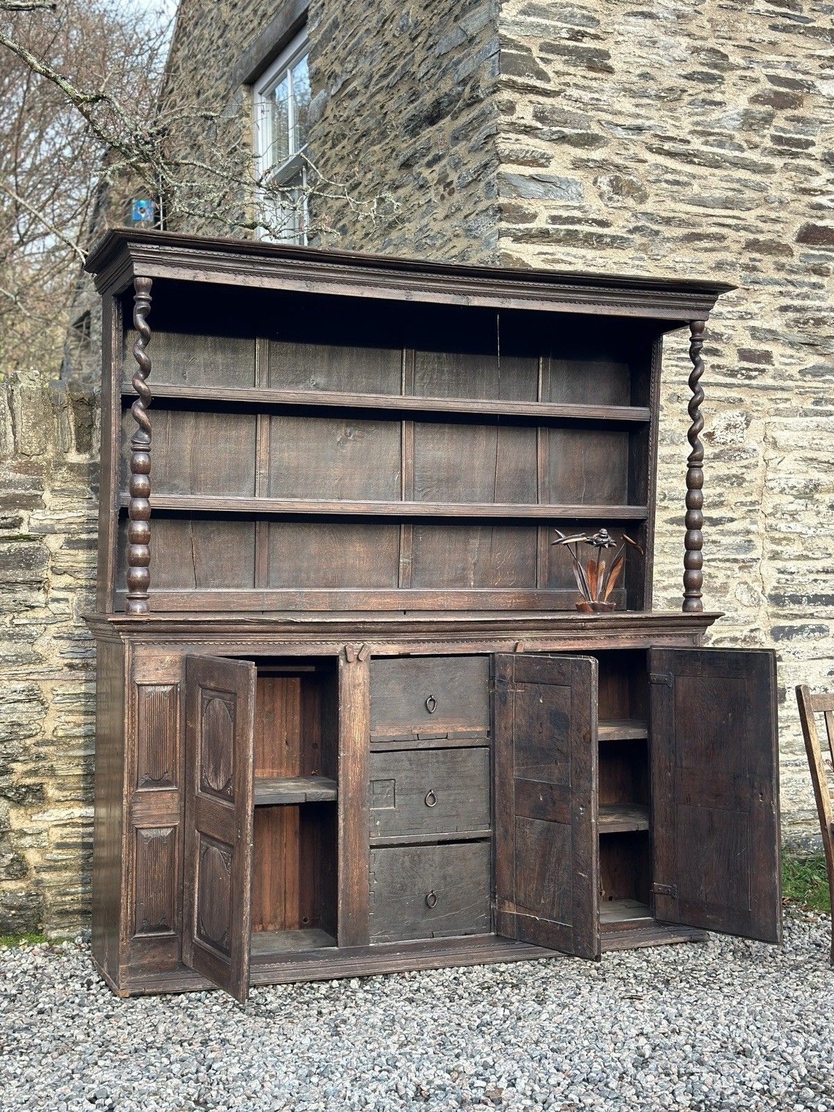 Special Early 17th Century English Oak Dresser With Barley Twist Supports photo furniture