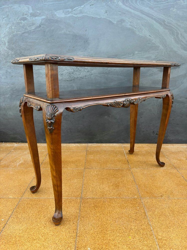 French Louis XV Style Carved Console Table With Cabriolé Legs, 1950 photo 1656.0