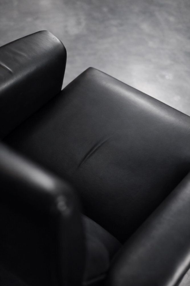 photo vintage Mid Century Modern Danish Black Leather Lounge Chair By Georg Thams For A/S Vejen Polstermöbelfabrik, 1960s