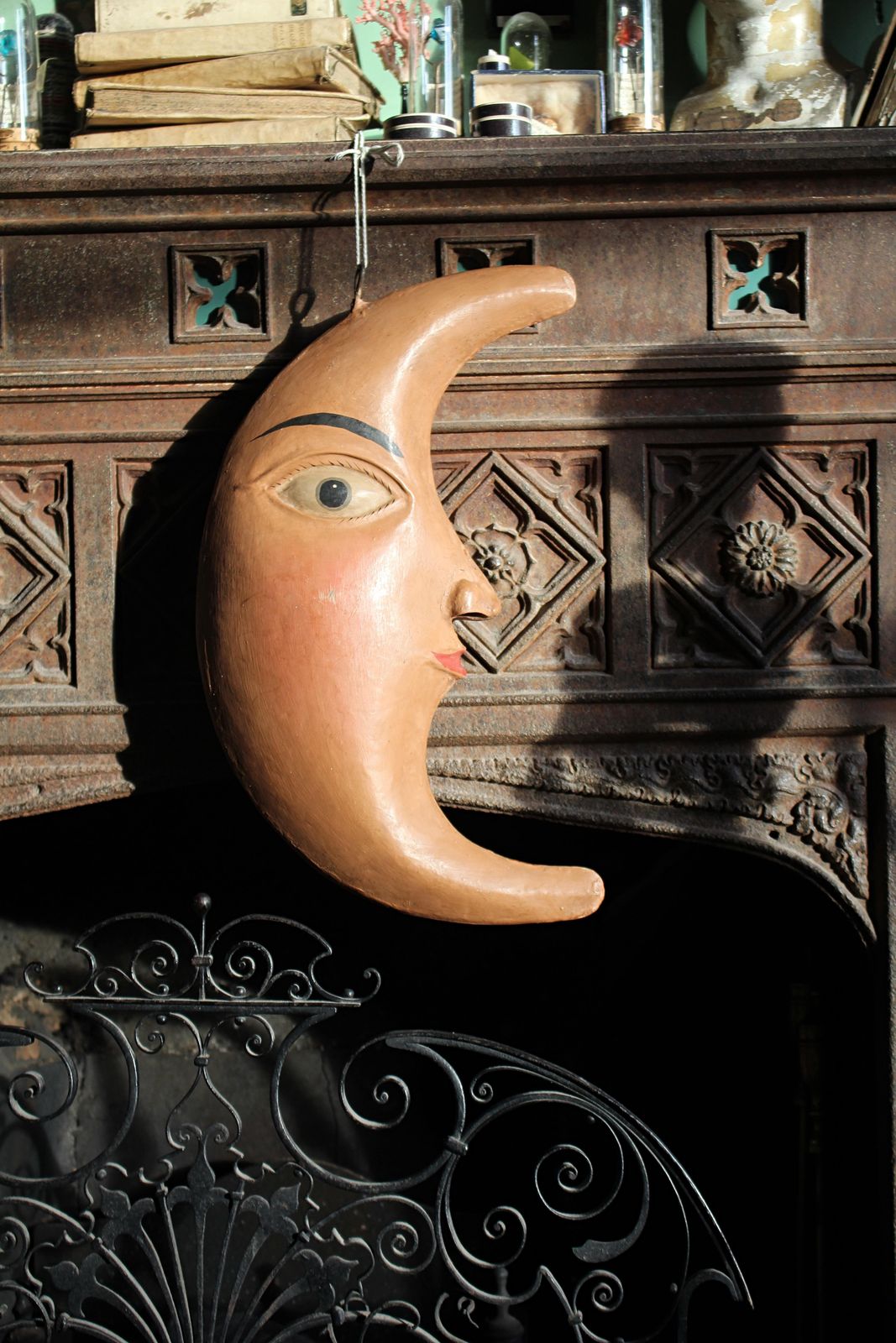 Early 20th Century Folk Art Toleware Moon Carved Wooden Sun Trade Sign photo Home Decor