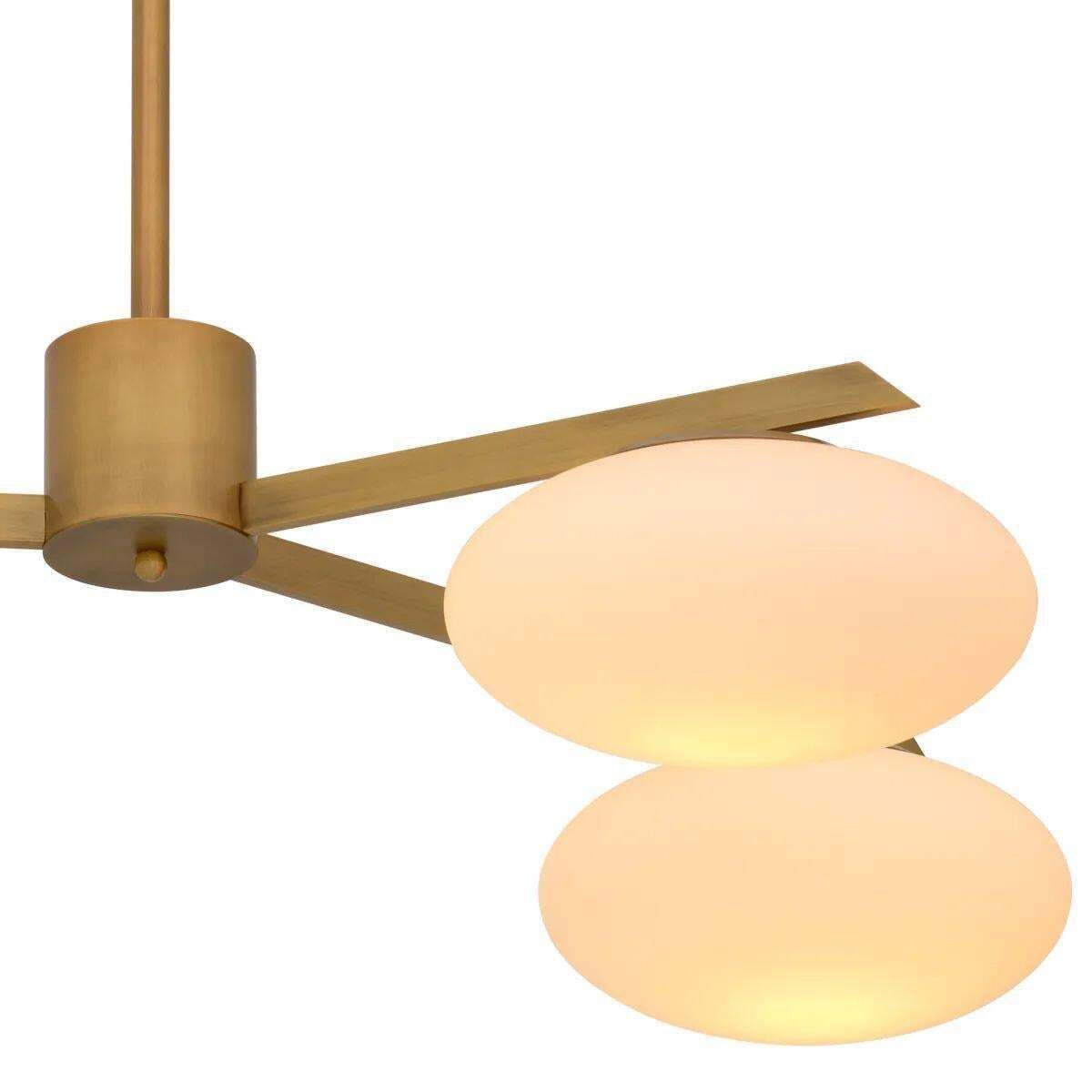 Small Modern Chandelier With Brass Finish And White Glass, 3 Lights photo vinterior