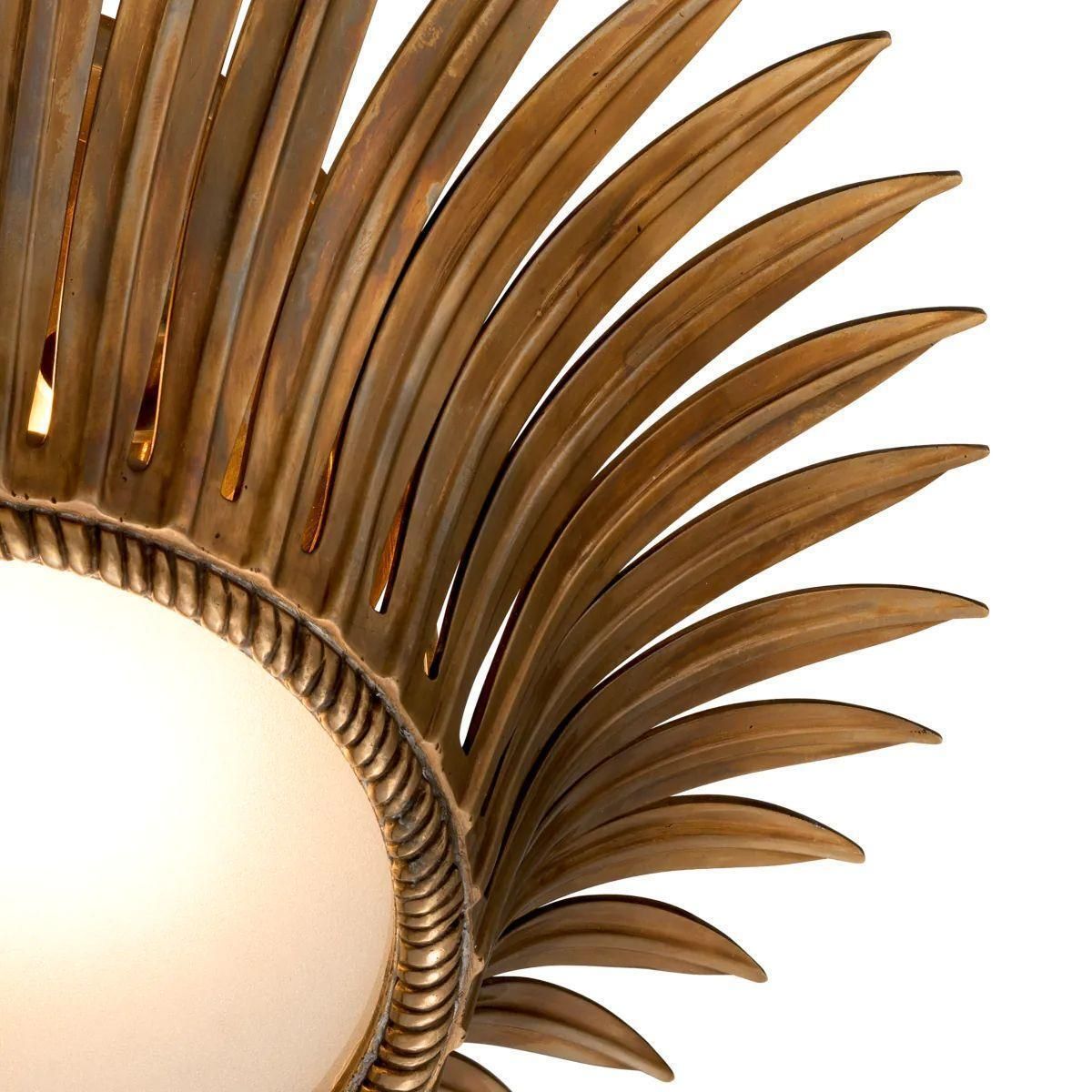 Ceiling Lamp With Vintage Brass Finish And Frosted Glass Palm Leaf Design photo 1543.0