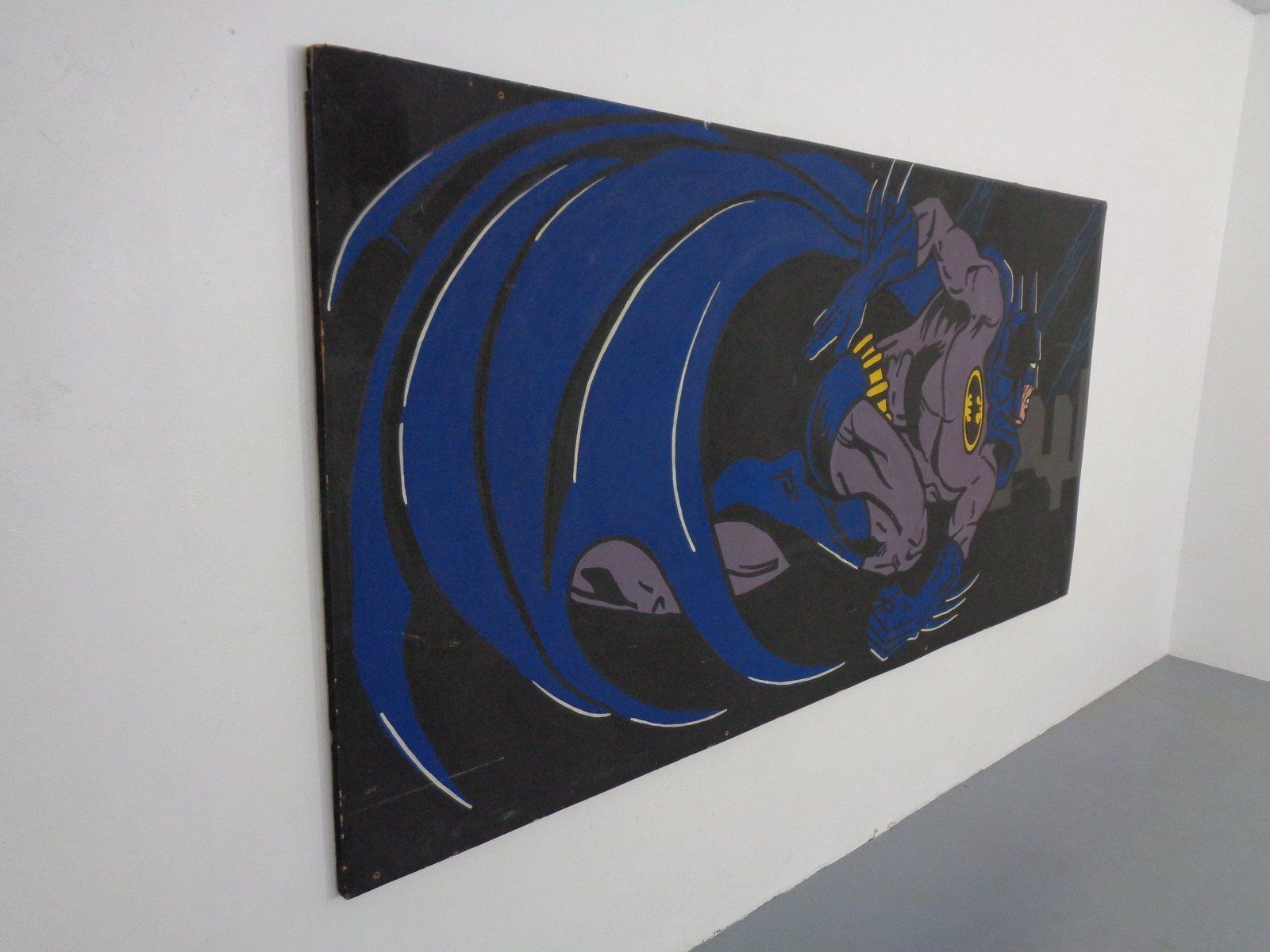 American Artist, Large Batman Street Art Image, Acrylic Painting On Hardboard, 1990s photo vintage