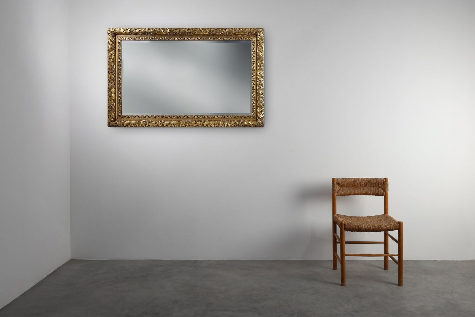 Large Baroque French Rustic Oak Wall Mirror, 1850s photo for sale