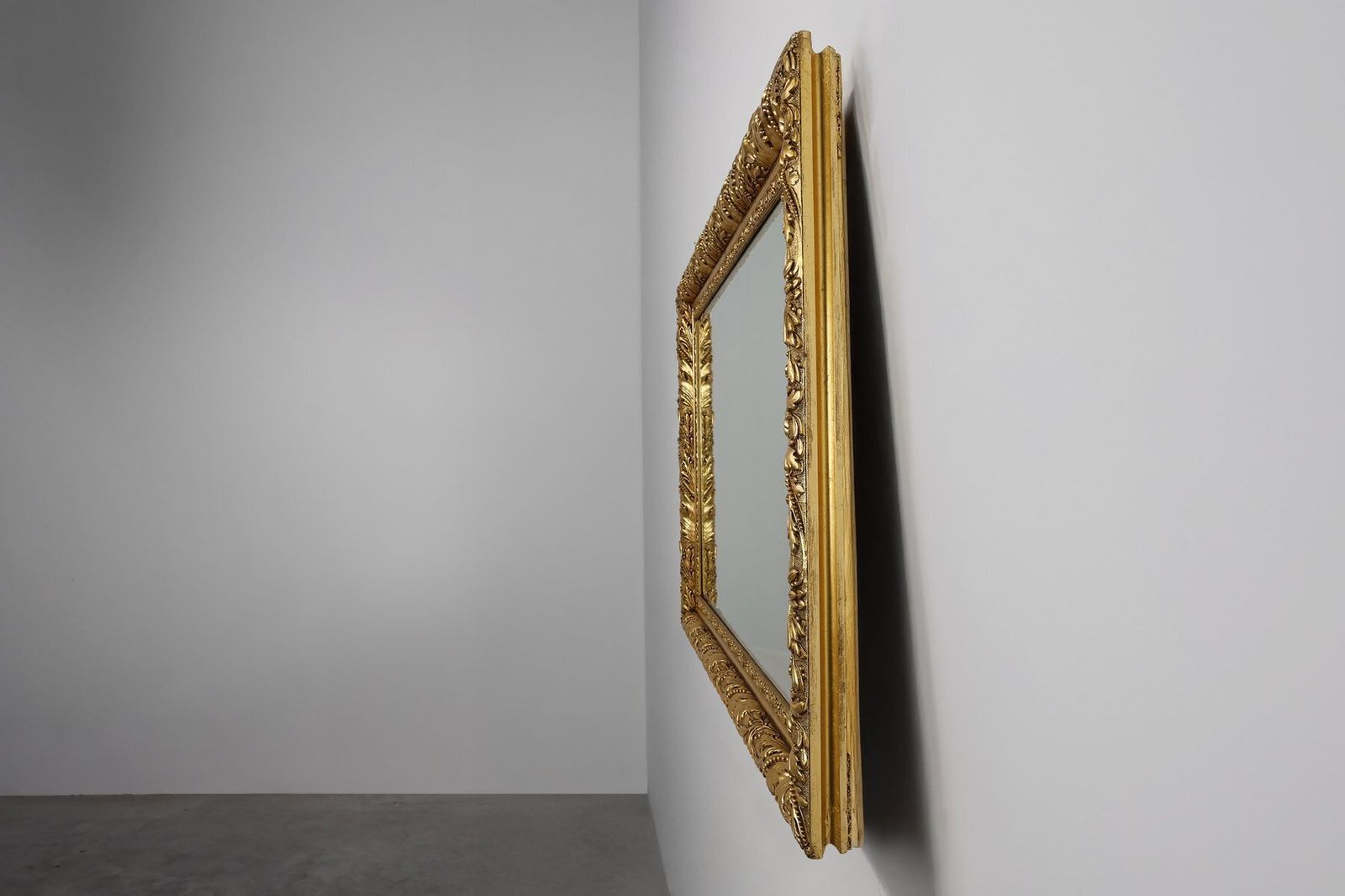 Large Baroque French Rustic Oak Wall Mirror, 1850s photo vintage