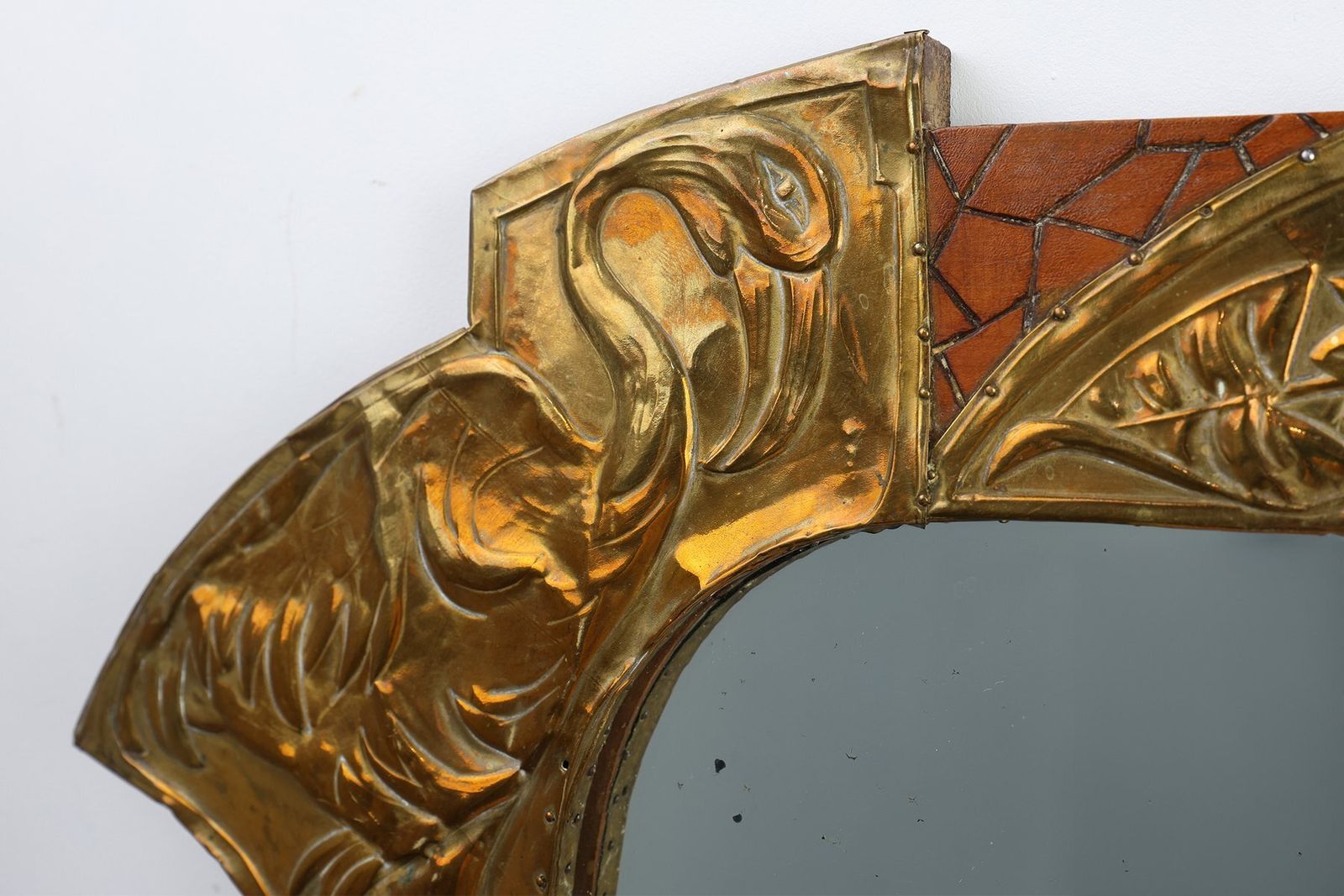 Art Nouveau Mirror In Brass And Glass From A.H. Villaket, France, 1910s photo for sale