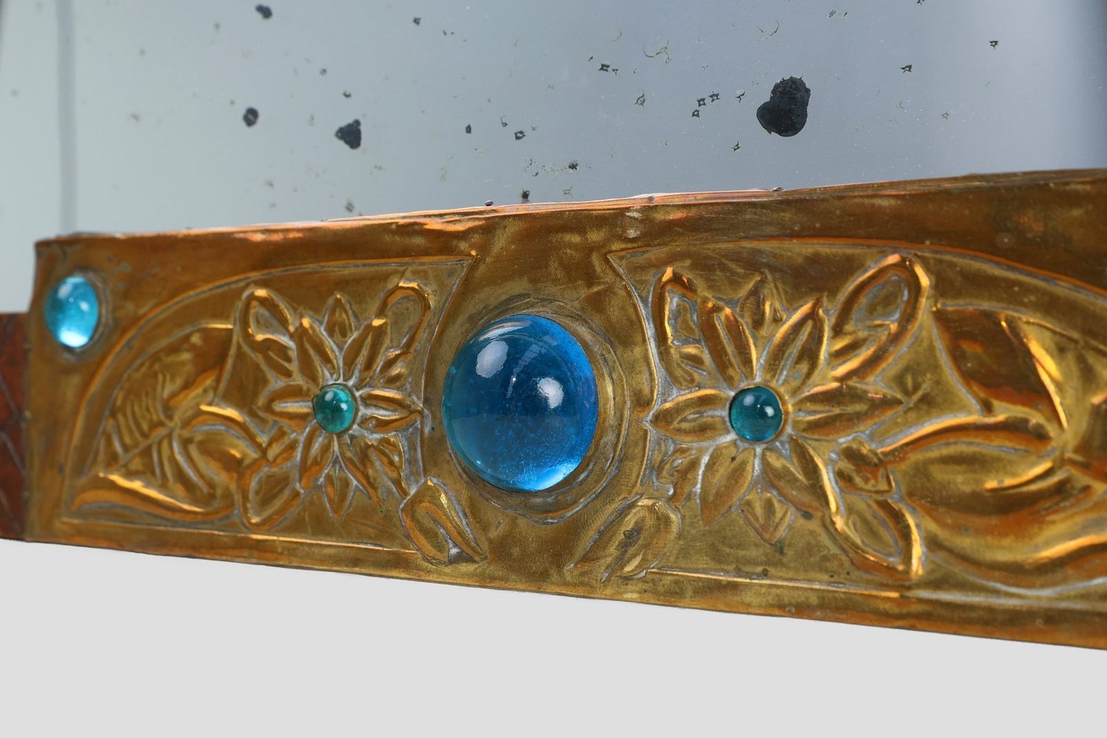 Art Nouveau Mirror In Brass And Glass From A.H. Villaket, France, 1910s photo vintage