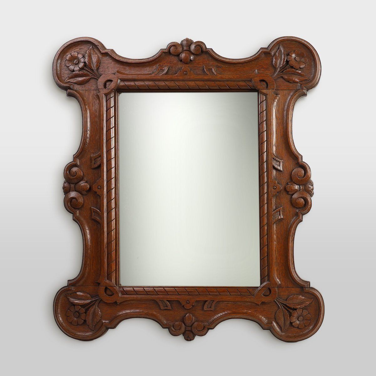 Baroque Oak Carved Wall Mirror, Belgium, 1900s