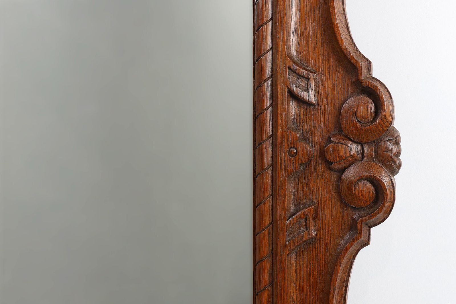 Baroque Oak Carved Wall Mirror, Belgium, 1900s photo for sale