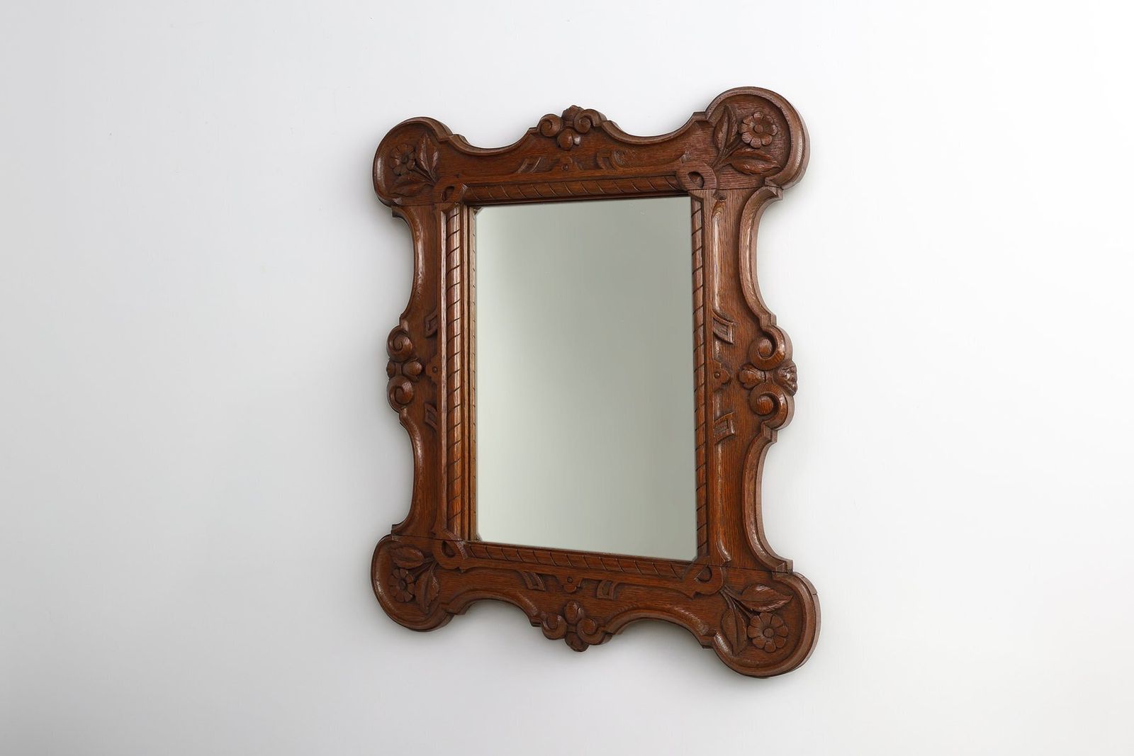Baroque Oak Carved Wall Mirror, Belgium, 1900s photo vinterior