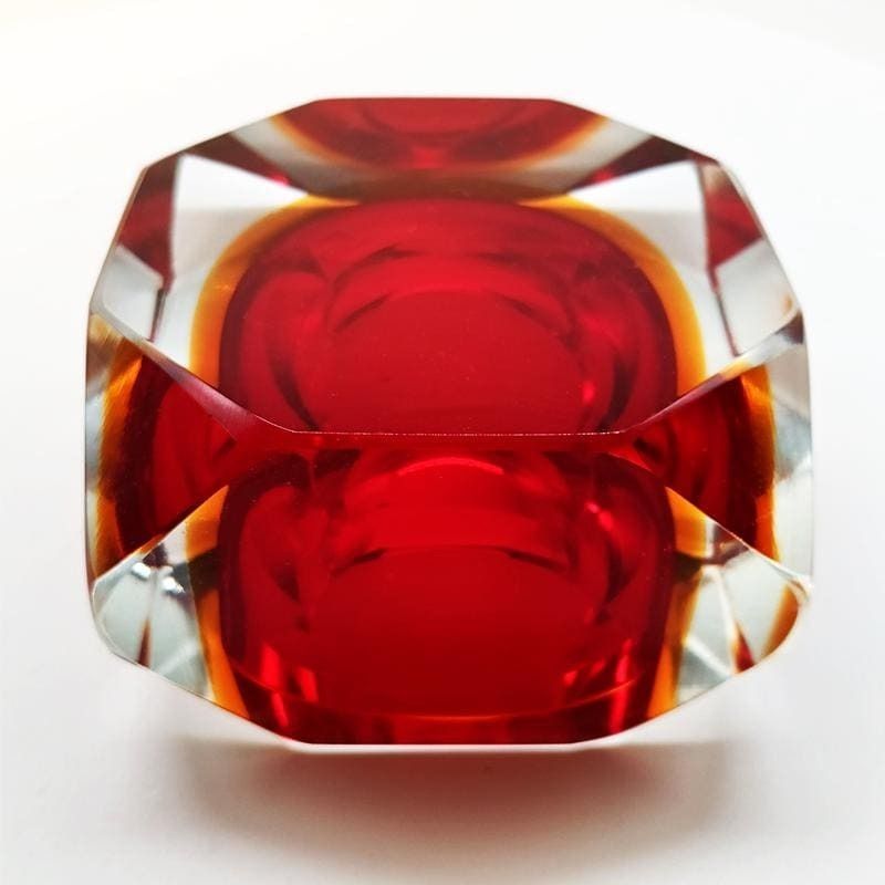 1960s Square Multifaceted Ashtray Or Catch All In Murano Glass By Flavio Poli For Seguso. Made In Italy. photo vinterior