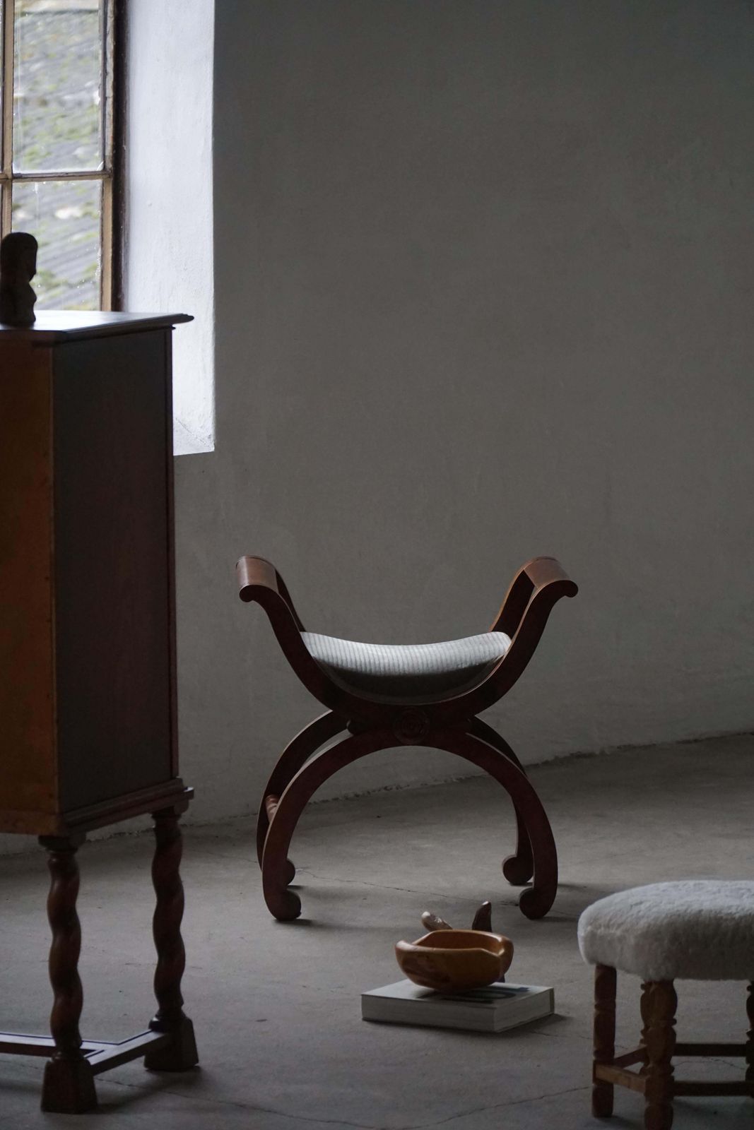 Furniture Danish Empire Style Piano Chair / Stool With Velvet Seat, Early 1900s photo