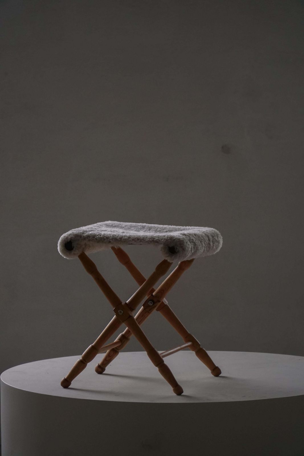 Pair Of Danish Mid Century Modern Folding Stools With Sheepskin Upholstery, 1960 photo Furniture