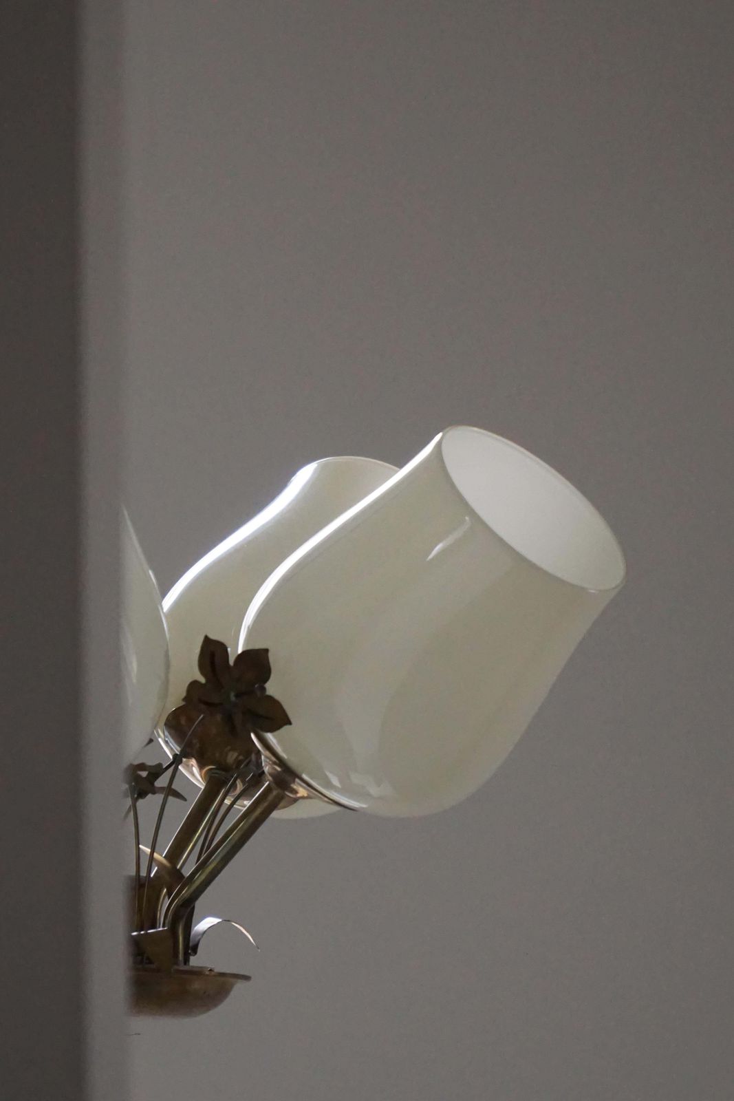 5 Arm Chandelier In Brass & Glass By Paavo Tynell For Idman Oy Finland, 1940s photo for sale