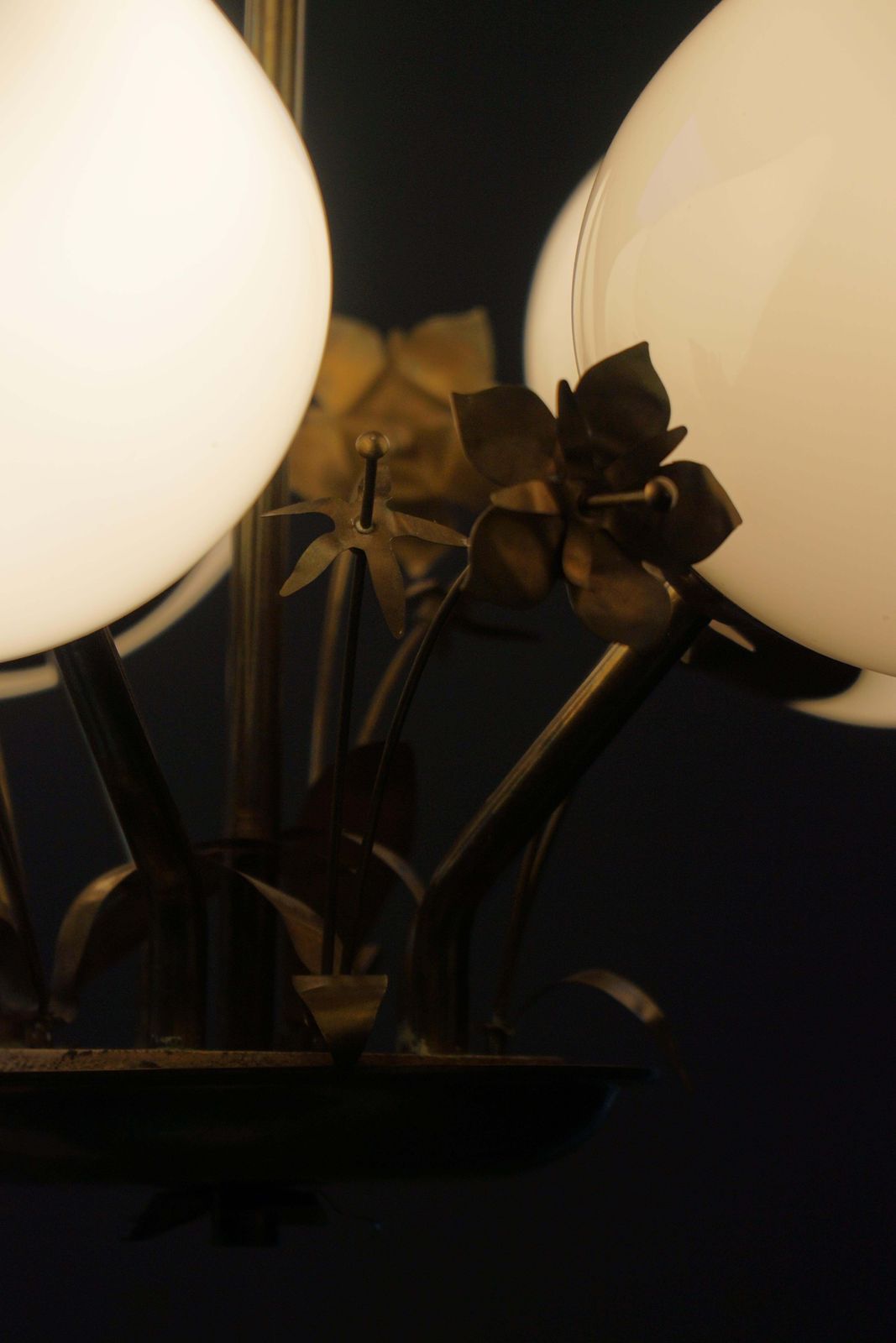 5 Arm Chandelier In Brass & Glass By Paavo Tynell For Idman Oy Finland, 1940s photo 4322.0