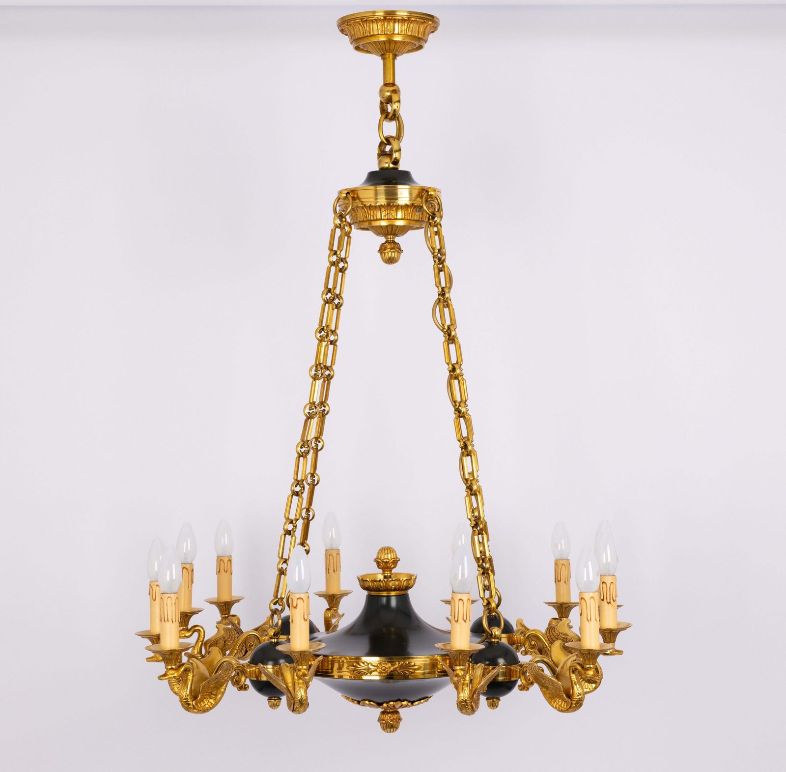 photo for sale Antique French Empire Style Gilt And Patina Bronze Chandelier