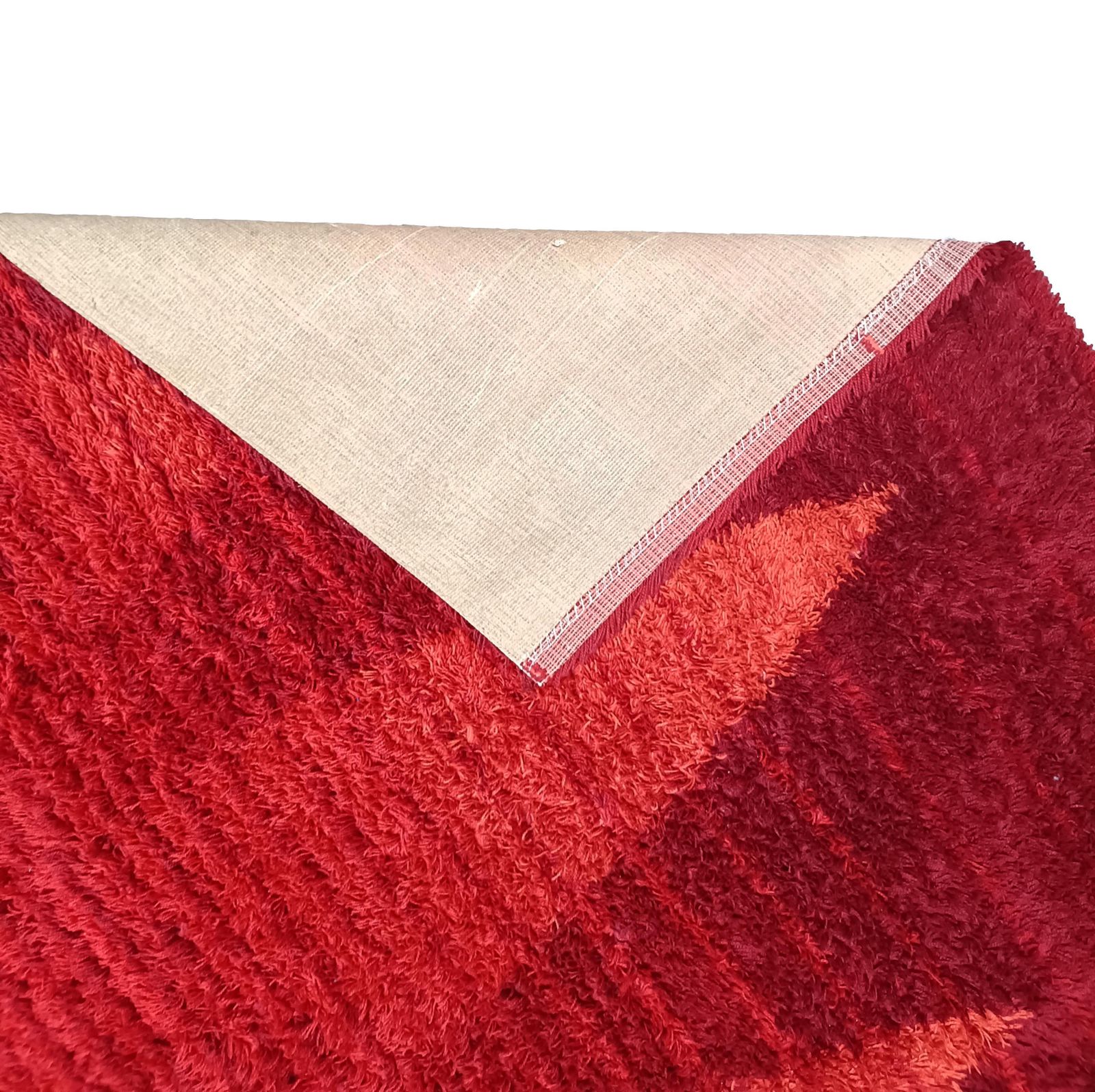 Red Geometric Rya Rug In Wool, Italy 1970s photo vinterior