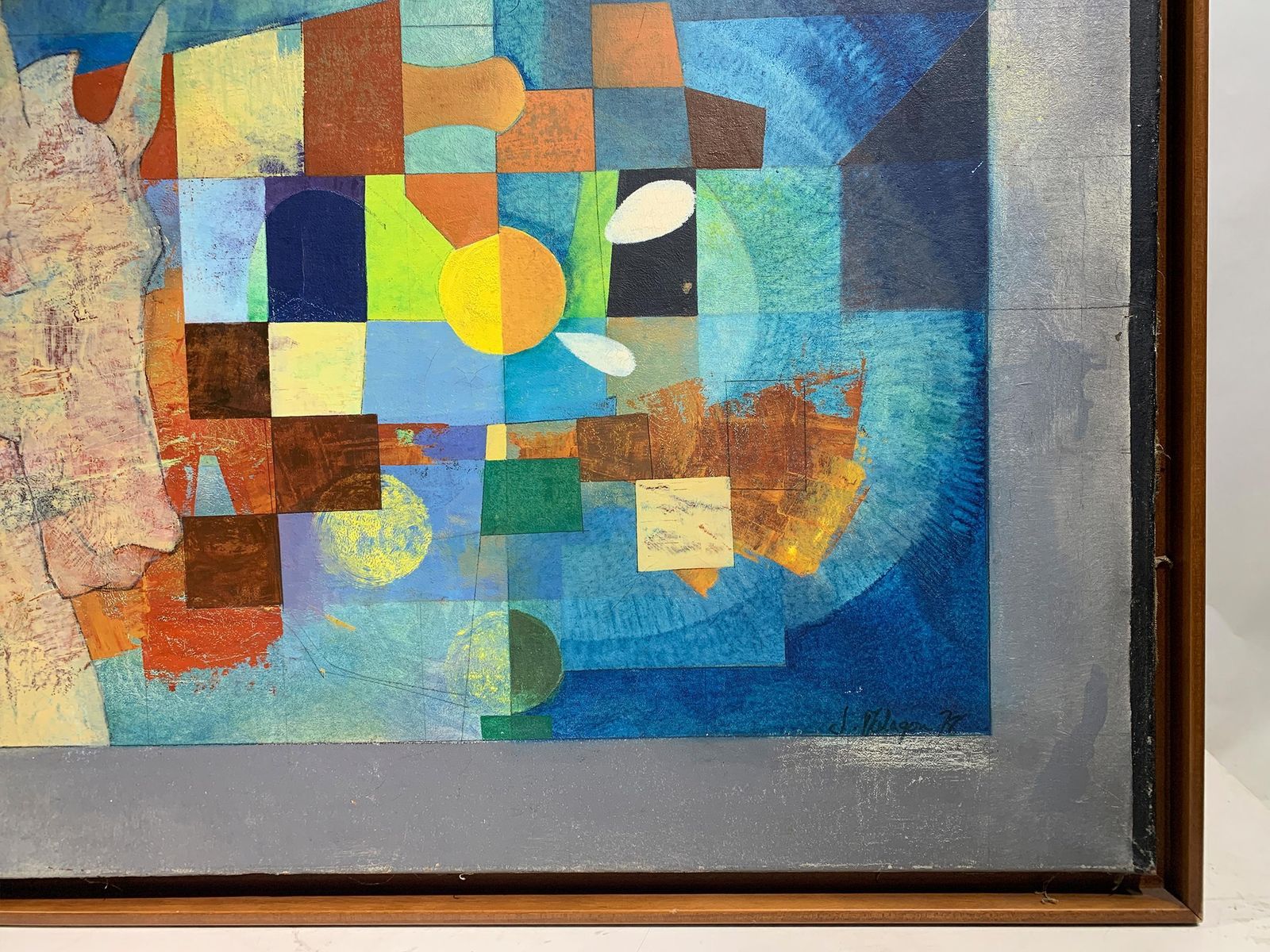 Late Mid Century Geometric Abstraction Painting Of A Horse Signed "J. Vilagon" photo buy