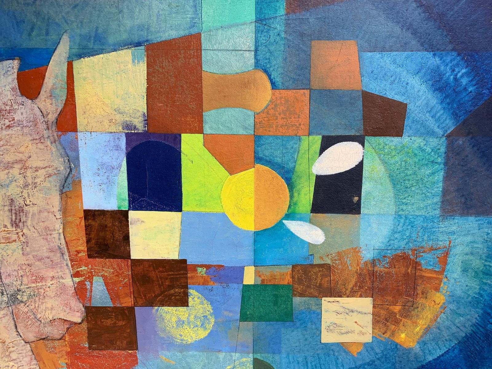 photo furniture Late Mid Century Geometric Abstraction Painting Of A Horse Signed "J. Vilagon"