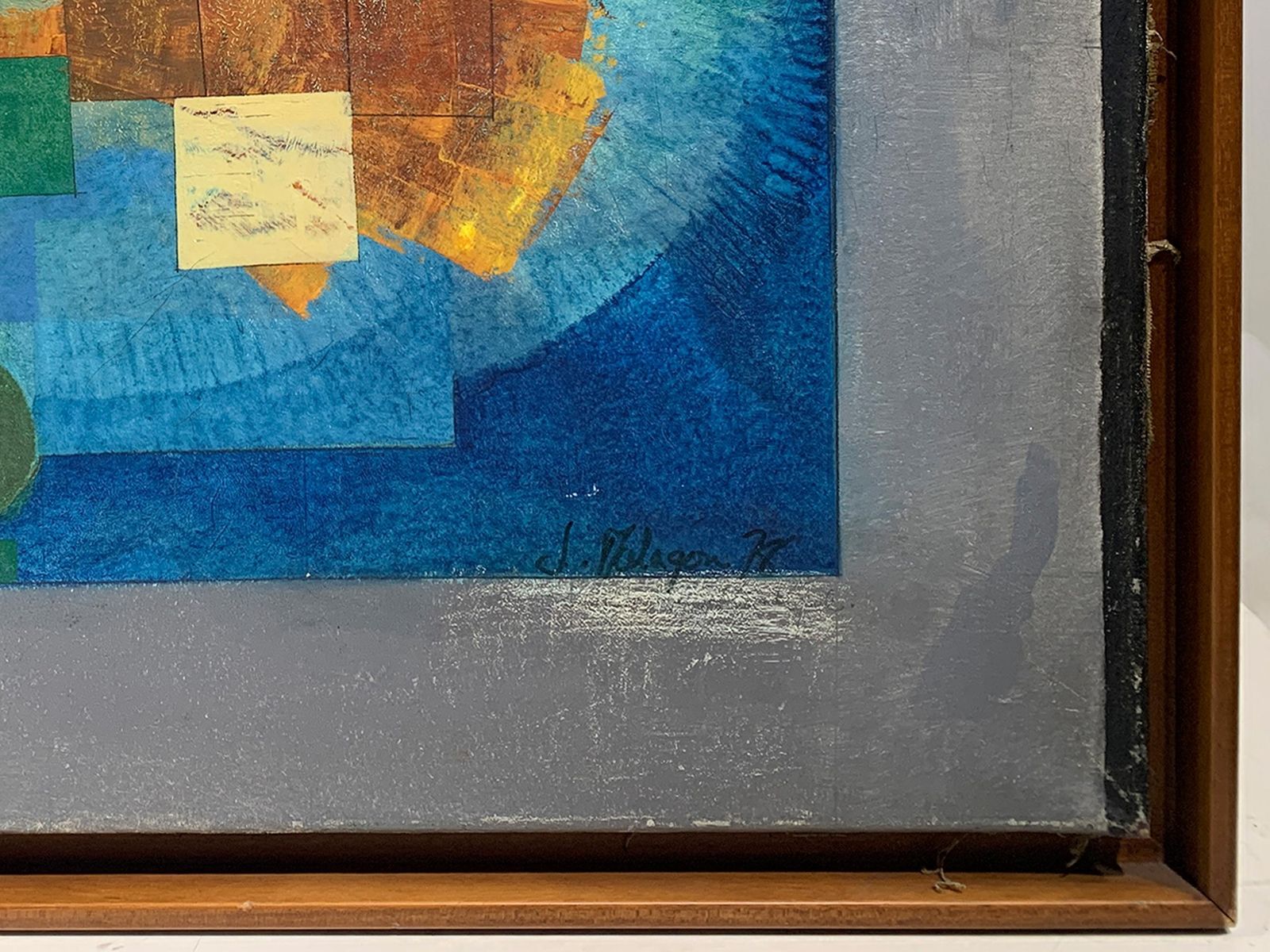 Art Late Mid Century Geometric Abstraction Painting Of A Horse Signed "J. Vilagon" photo